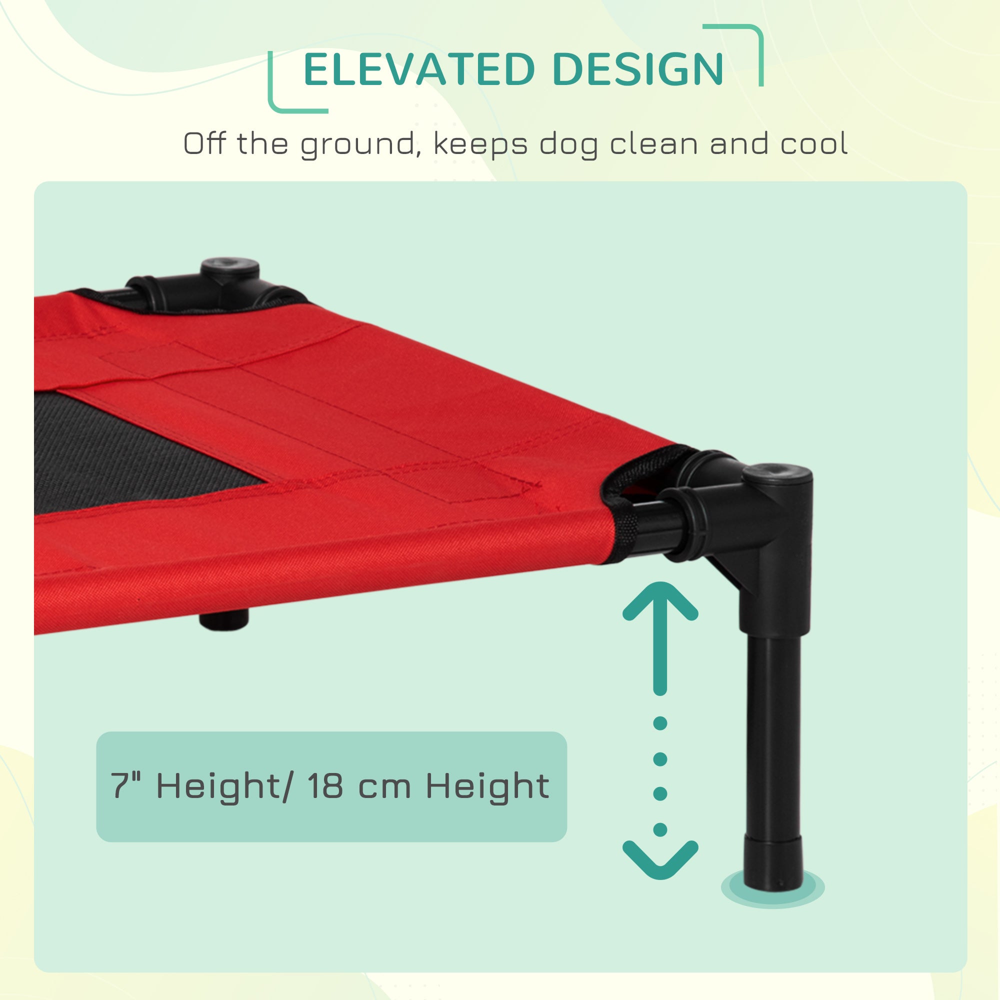 PawHut Raised Dog Bed Cat Elevated Lifted Portable Camping w/ Metal Frame Black and Red (Small) - North Peak Garden Furniture