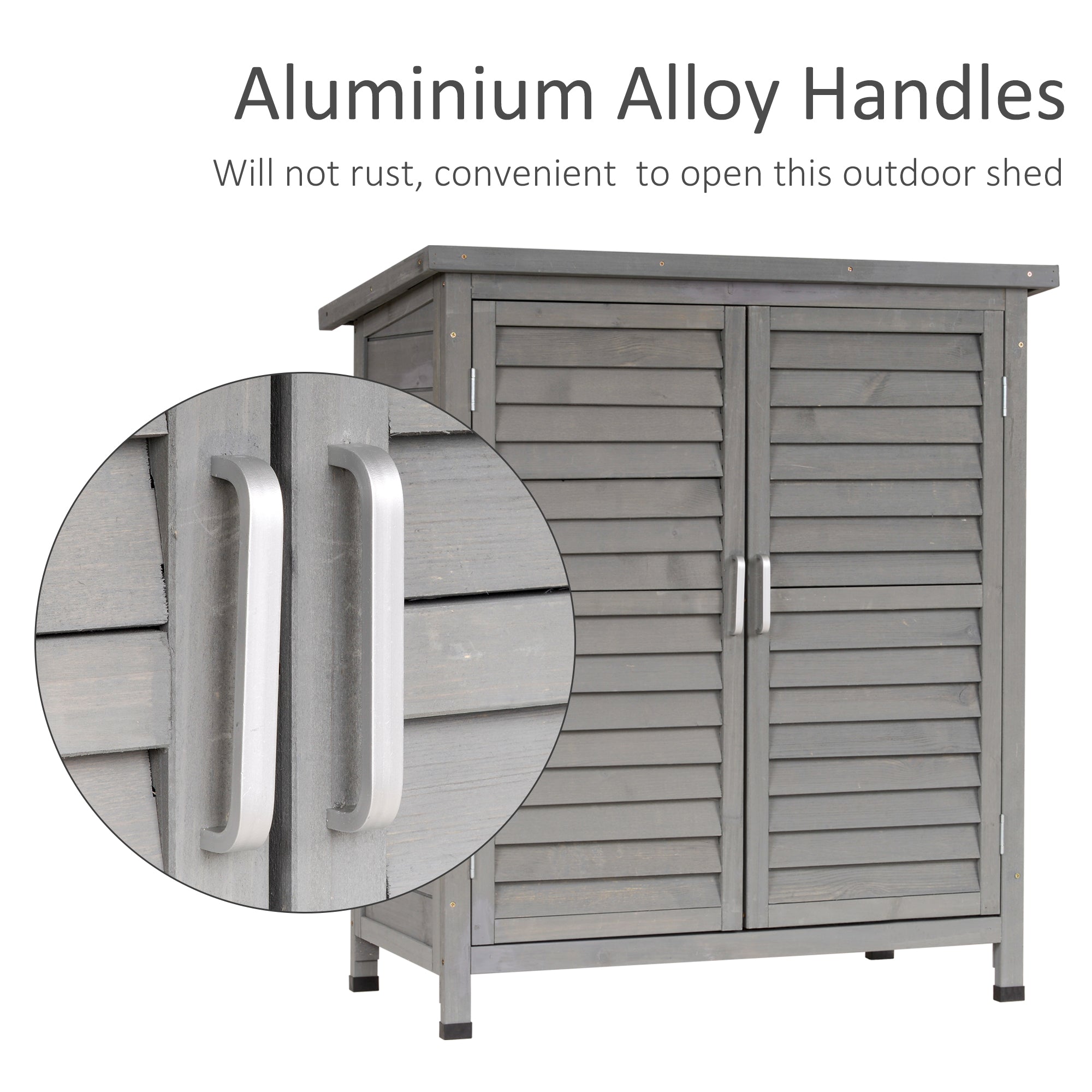 Outsunny Garden Shed Wooden Garden Storage Shed 2 Door Unit Solid Fir Wood Garage Tool Organisation Cabinet, 87L x 46.5W x 96.5Hcm, Grey - North Peak Garden Furniture