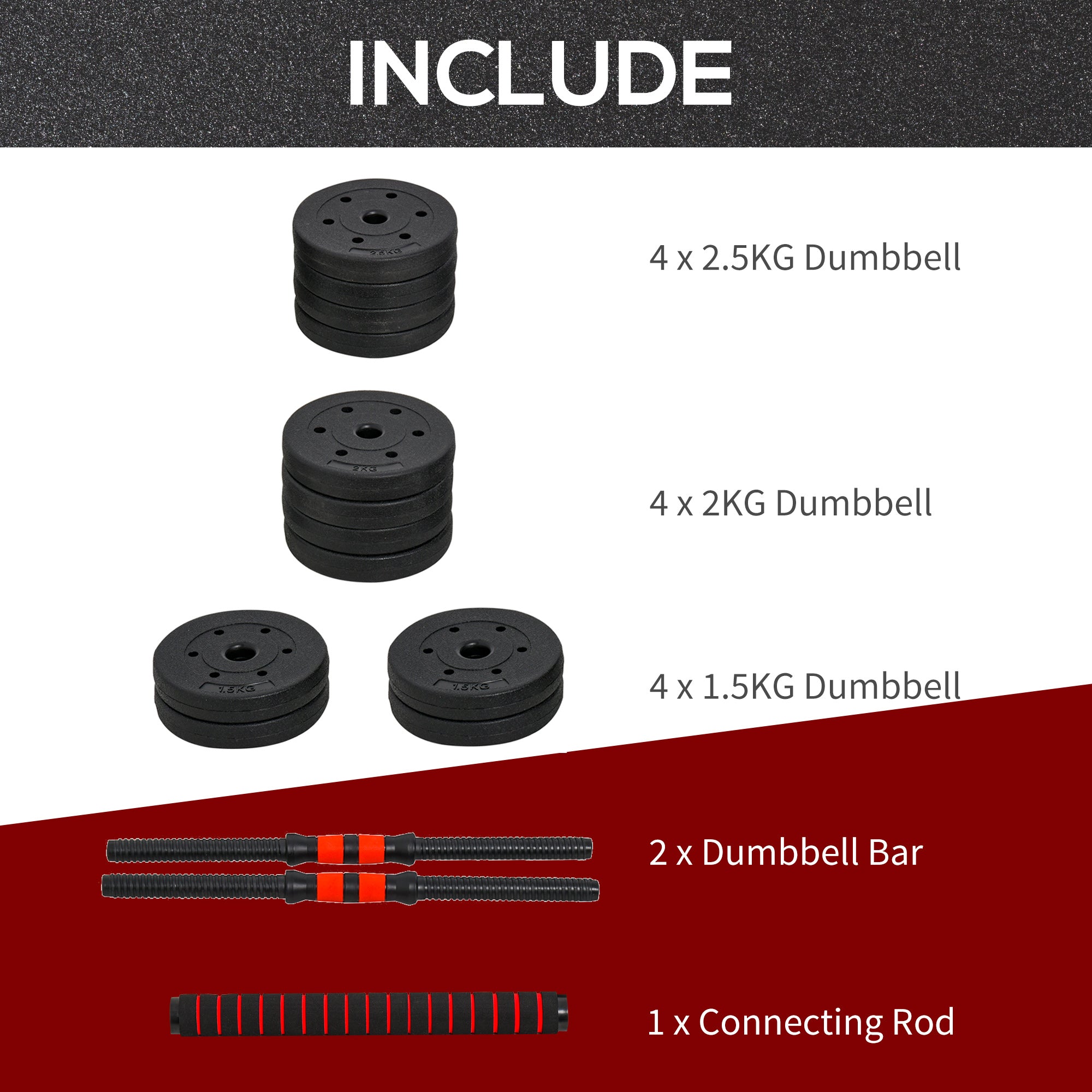 HOMCOM 25kg 2 IN 1 Adjustable Dumbbells Weight Set, Dumbbell Hand Weight Barbell for Body Fitness, Lifting Training for Home, Office, Gym, Black - North Peak Garden Furniture