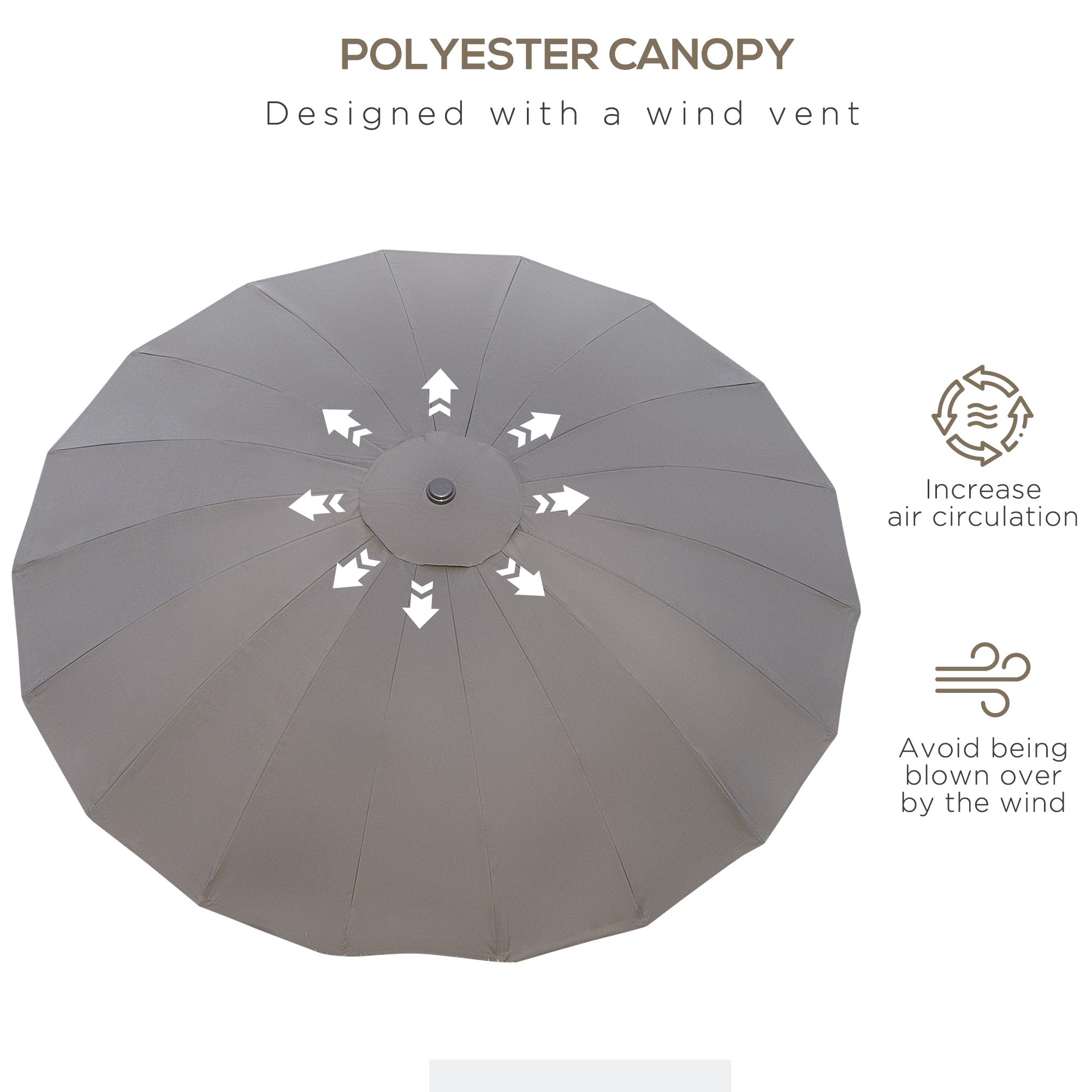 Outsunny 2.5m Shanghai Garden Parasol Umbrella with Crank & Tilt, Adjustable Outdoor Sun Shade, Grey - North Peak Garden Furniture