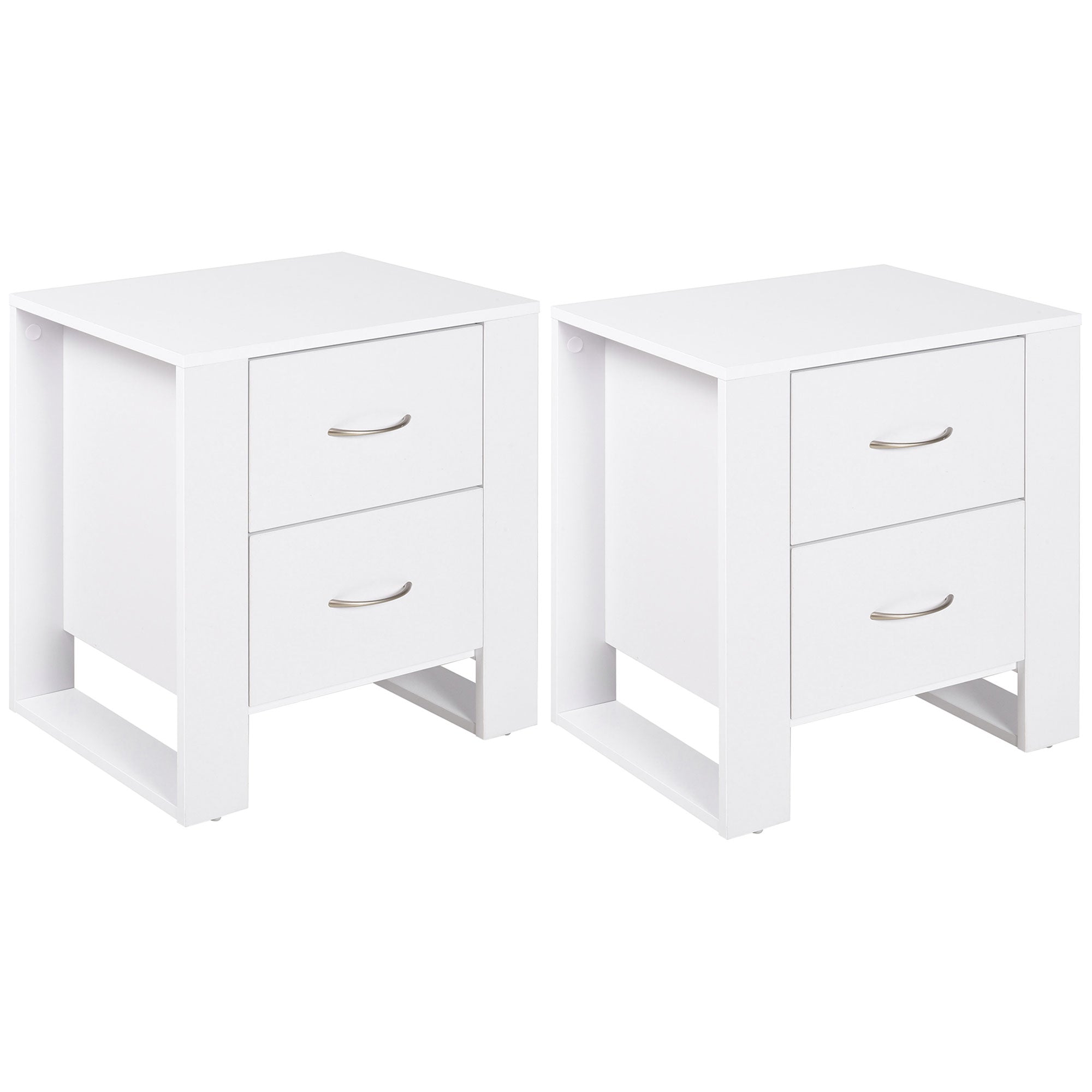 HOMCOM Bedside Table with 2 Drawers, Nightstand with Handles and Elevated Base, Side Table for Bedroom, Living Room, Set of 2, White