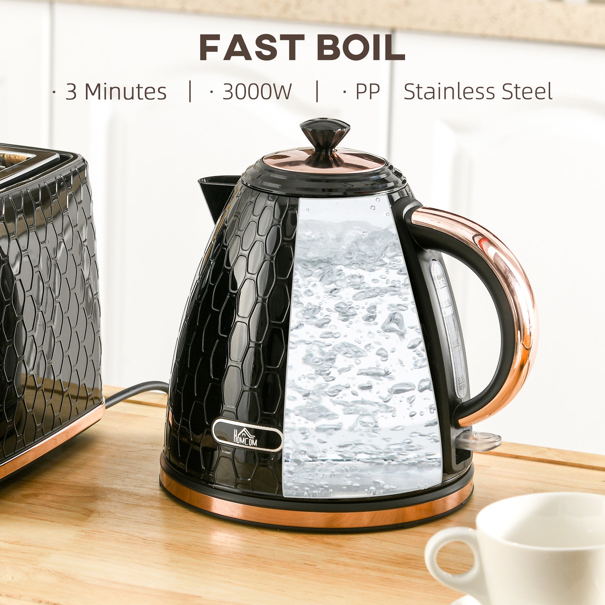 HOMCOM 3kW Rapid Boil Honeycomb Kettle - Black - North Peak Garden Furniture