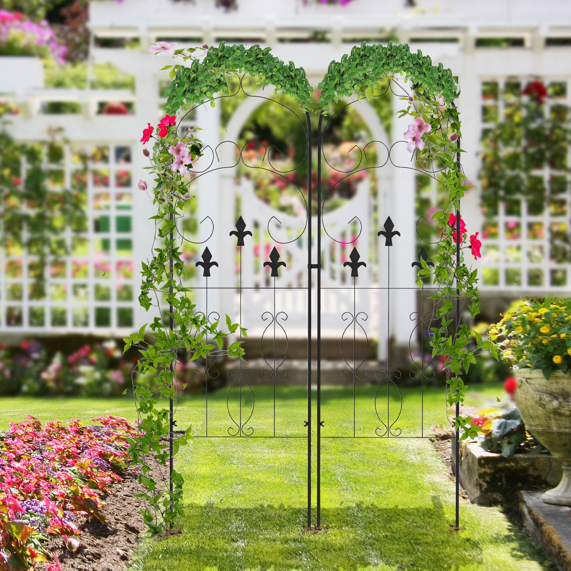 Outsunny Metal Trellis Set of 2, Garden Trellis for Climbing Plants Support Frames, Scrolls Design