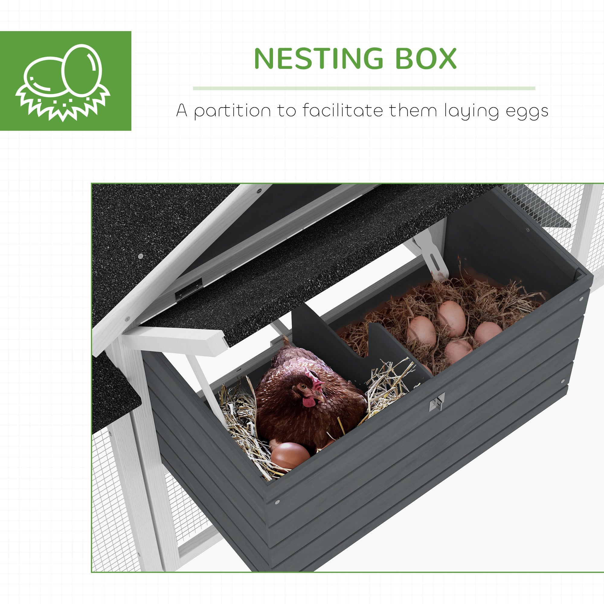 PawHut Large Chicken Coop, Wooden Garden Hen House, Poultry Coops Cages with Run, Nesting Box, Grey - North Peak Garden Furniture