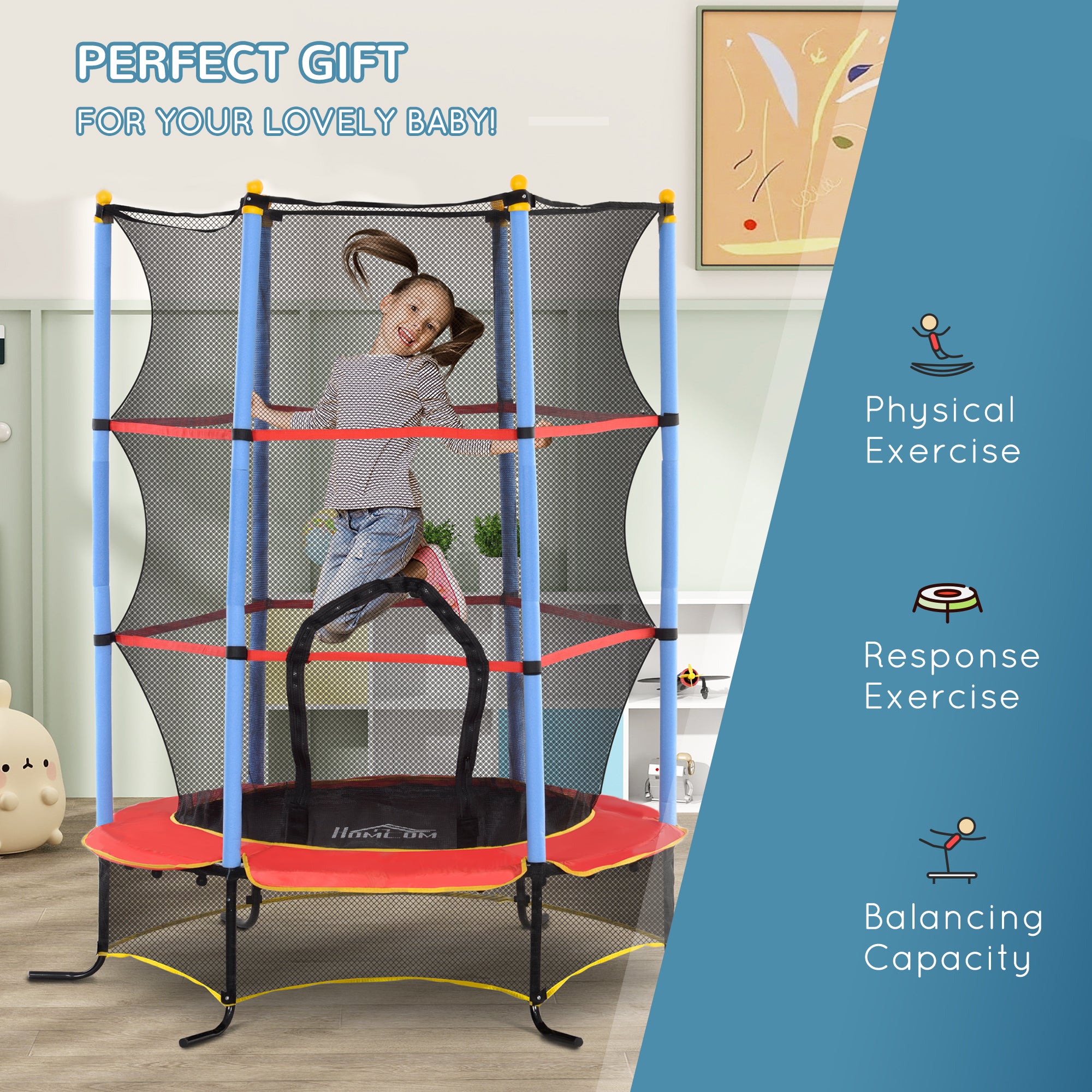 HOMCOM Kids Trampoline, with Safety Net, for Ages 3-10 Years - North Peak Garden Furniture