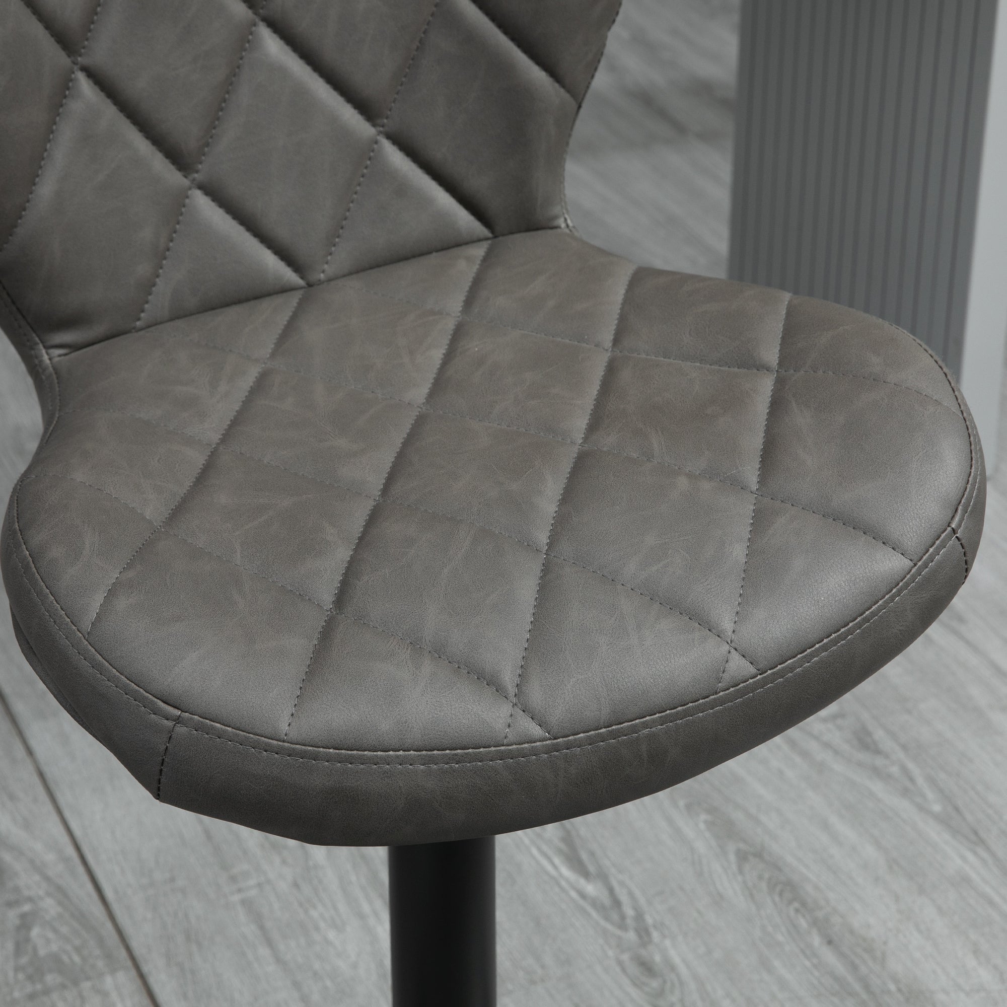 HOMCOM Bar Stools, Set of 2 Breakfast Bar Chairs, Swivel Barstools with Backrest and Footrest, Steel Frame Diamond Pattern PU, for Kitchen Counter, Dining Room, Dark Grey - North Peak Garden Furniture