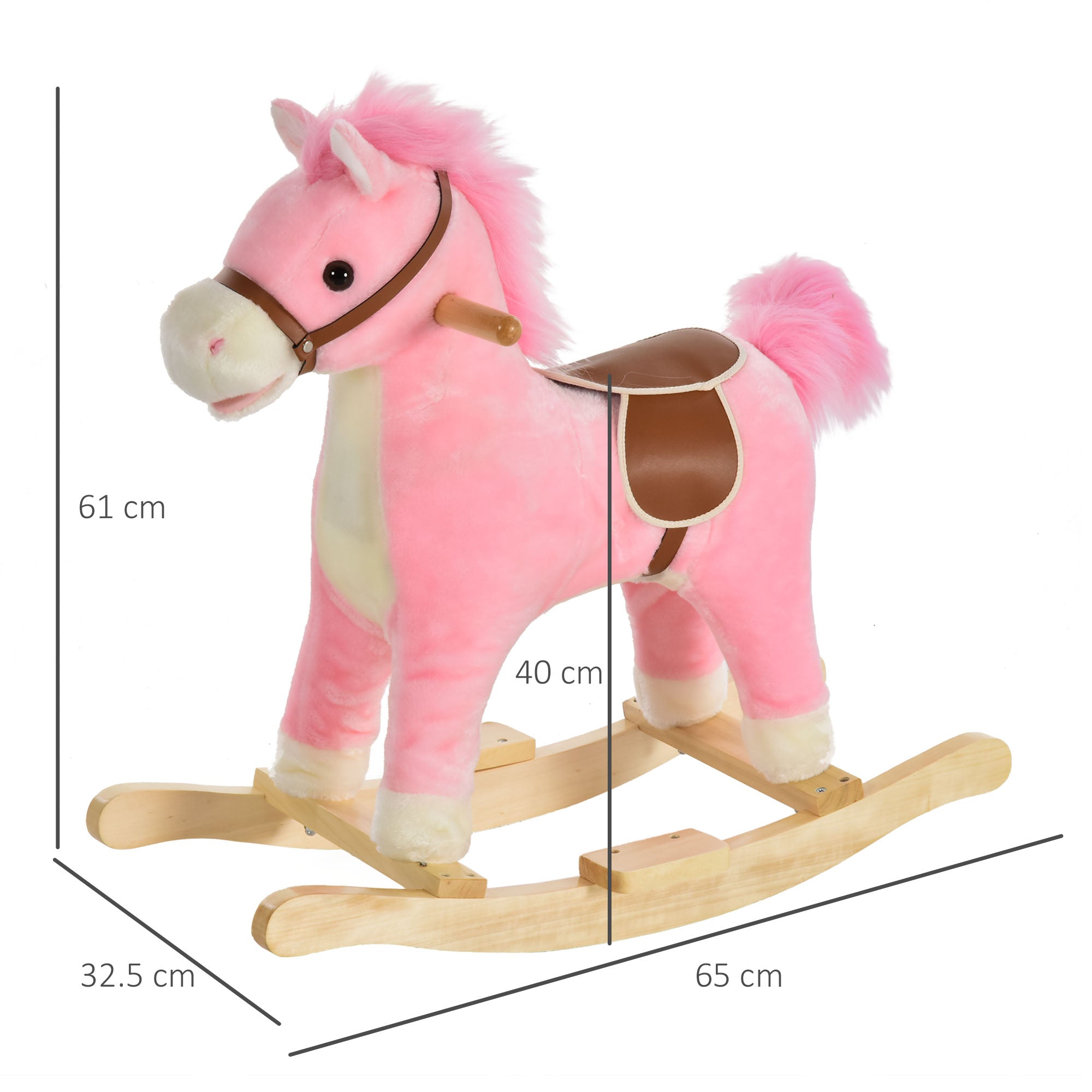 HOMCOM Kids Plush Rocking Horse w/ Sound Moving Mouth Wagging Tail Children Rocker Ride On Toy Gift 3-6 Years Pink