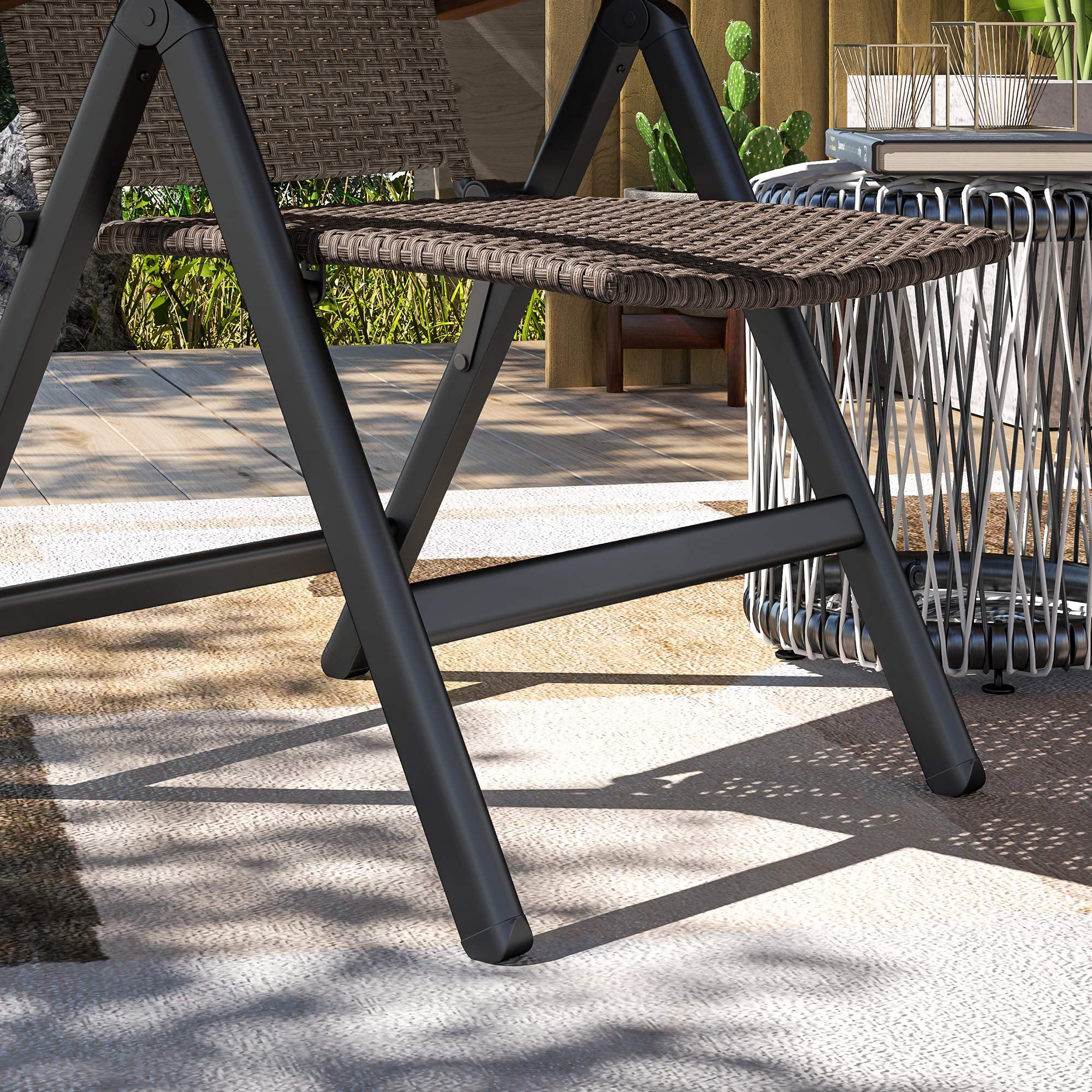 Outsunny Outdoor Folding Rattan Chair with Armrests, High Backrest, for Garden, Camping, Balcony, Porch - Brown - North Peak Garden Furniture