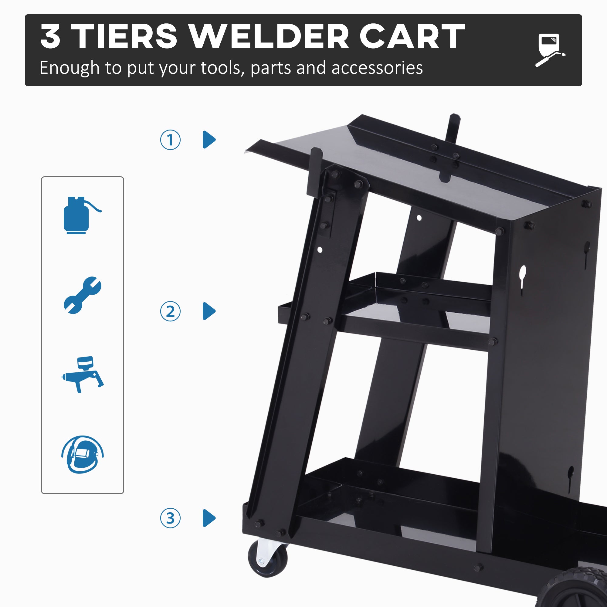 DURHAND Welding Cart Welder Trolley Garage for Gas Bottles w/ Safety Chain, Wheels, Black