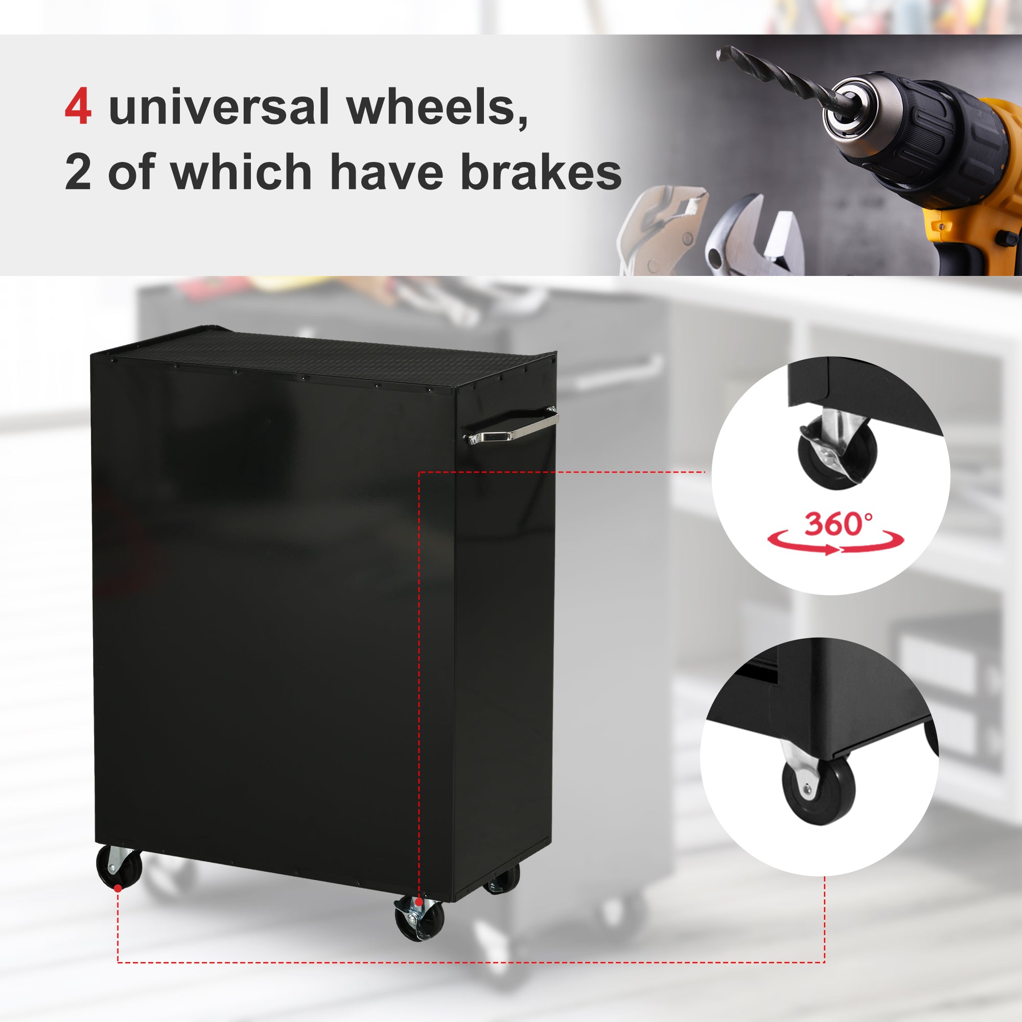 HOMCOM 5-Drawer Tool Chest, Lockable Steel Tool Storage Cabinet with Wheels and Handle Tool Box for Garage, Workshop, Red - North Peak Garden Furniture