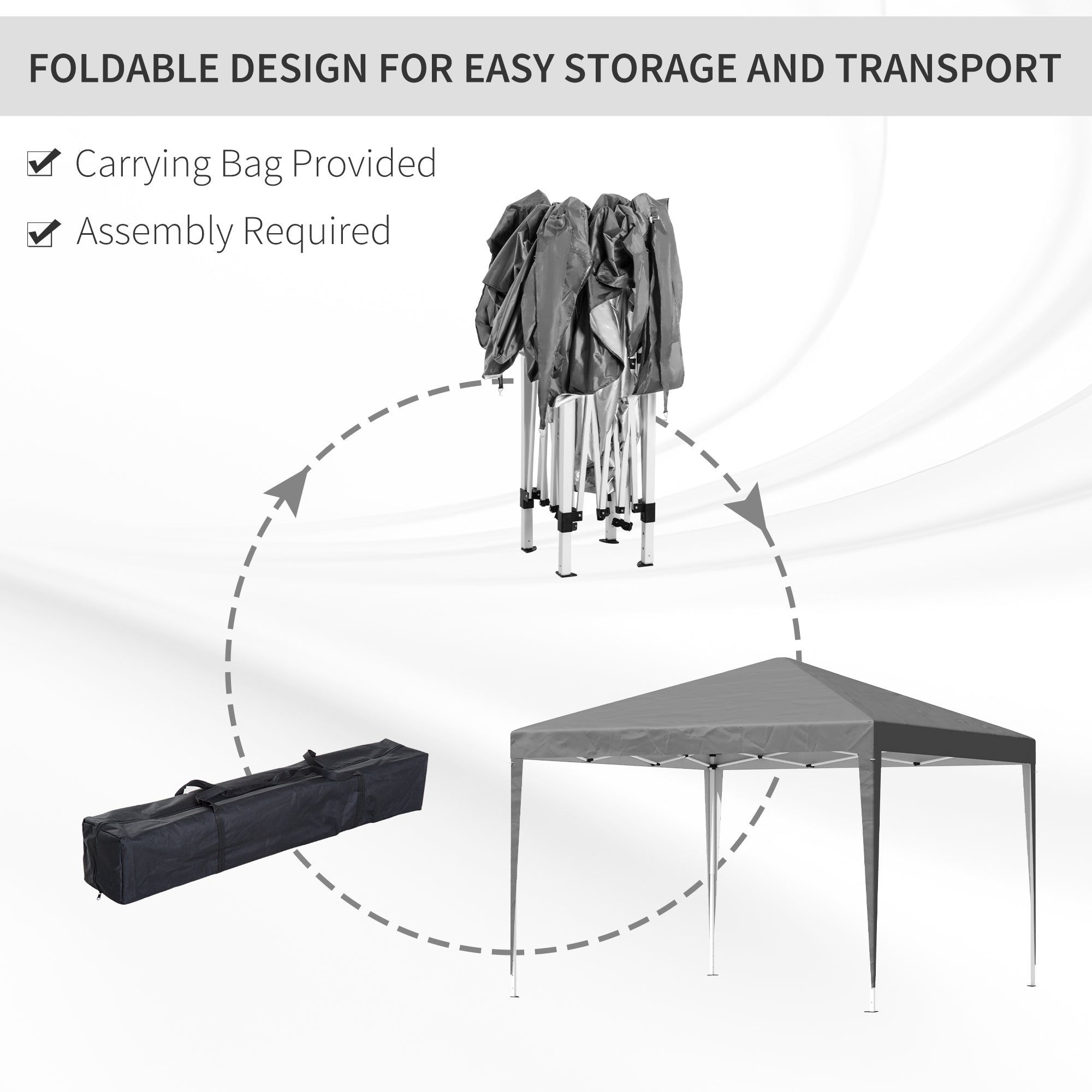 Outsunny 3 x 3 m Garden Pop Up Gazebo Marquee Party Tent Wedding Canopy, Height Adjustable with Carrying Bag, Grey - North Peak Garden Furniture