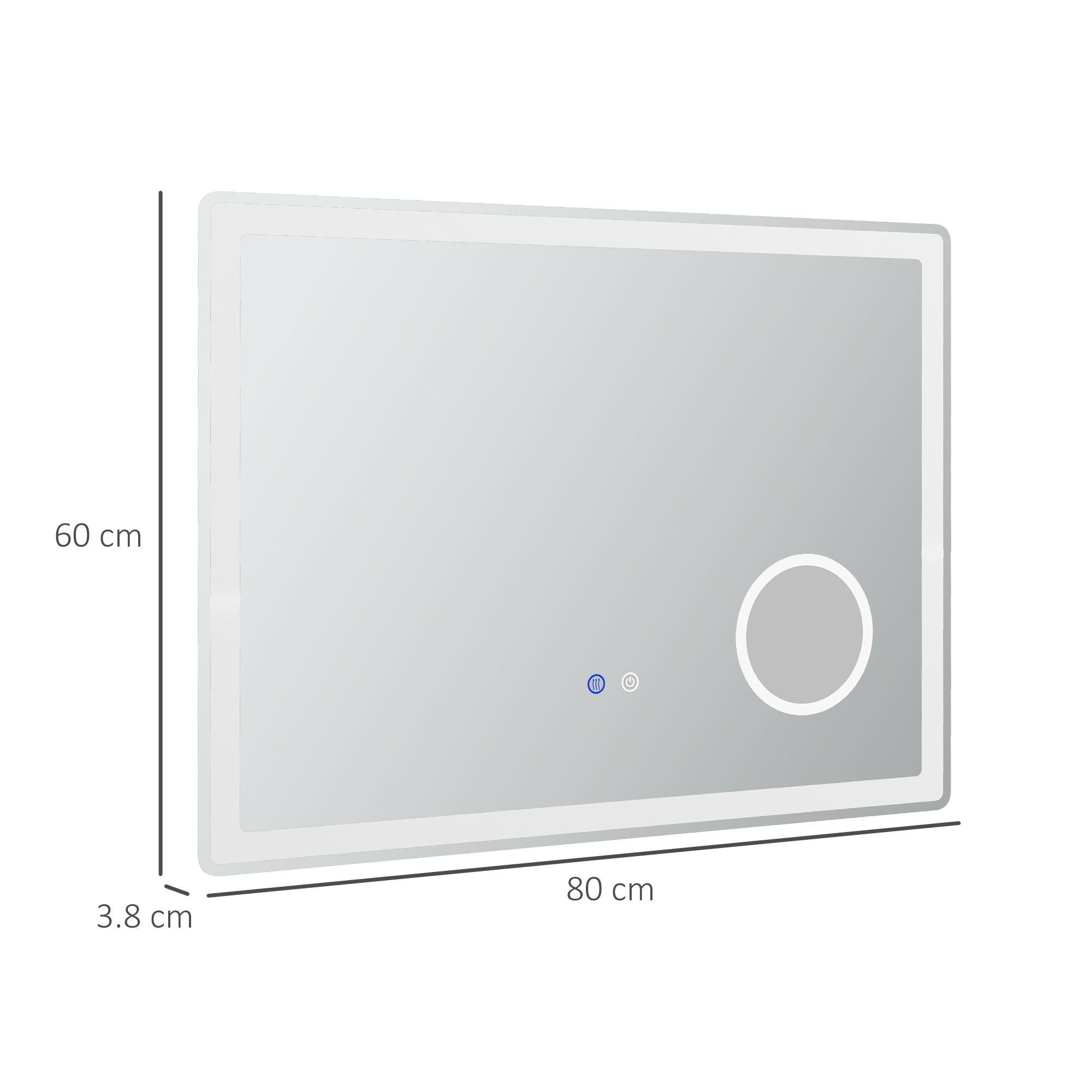 kleankin LED Bathroom Mirror with Lights, 3X Magnifying Mirror, Dimming Lighted Bathroom Mirror, Vanity Mirror with 3 Colour Front and Backlit, Smart Touch, Anti-Fog, Horizontal and Vertical, 80x60cm