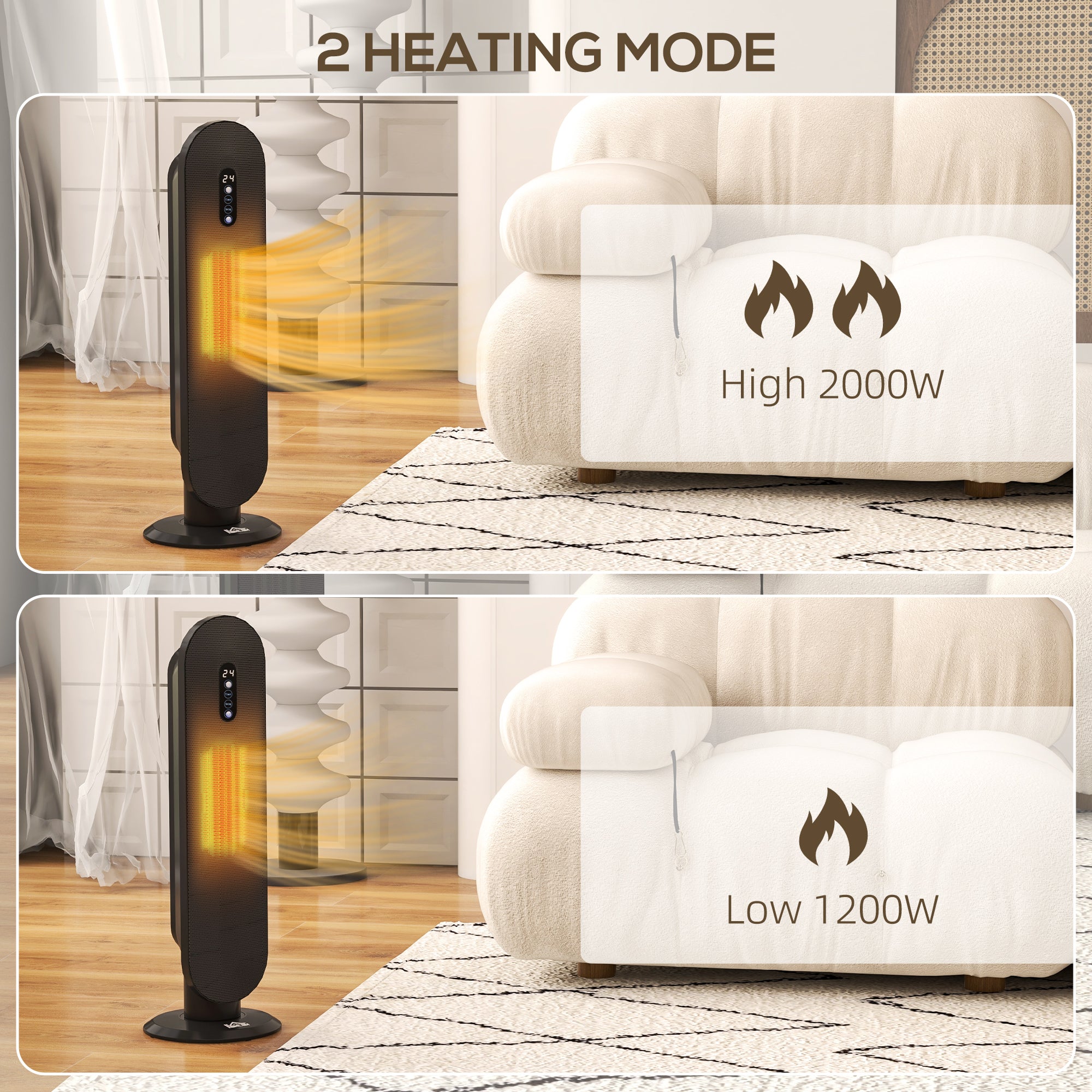 HOMCOM 45° Oscillating Ceramic Space Heater, with Remote - Black - North Peak Garden Furniture