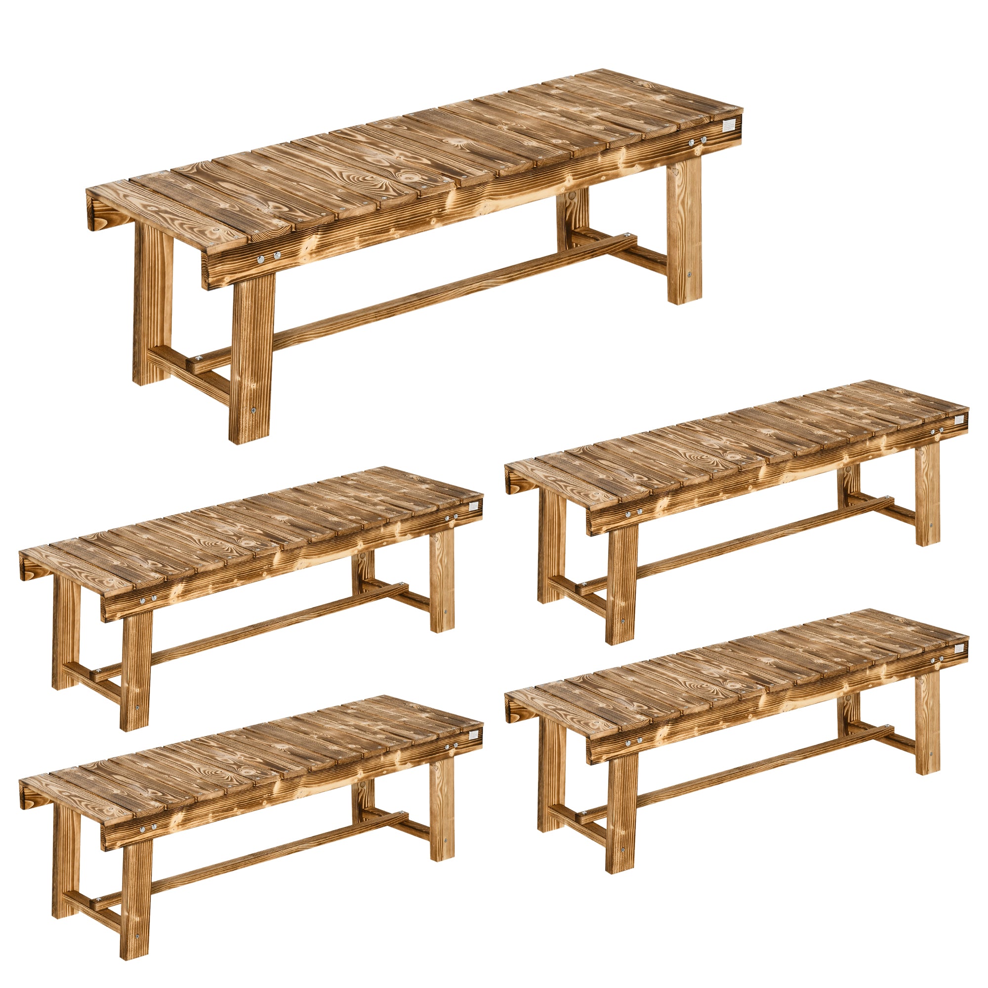 Outsunny 5 Pieces 2-seater Outdoor Indoor Wooden Garden Bench Fir Patio Loveseat, 110L x 38W x 35Hcm, Carbonised - North Peak Garden Furniture