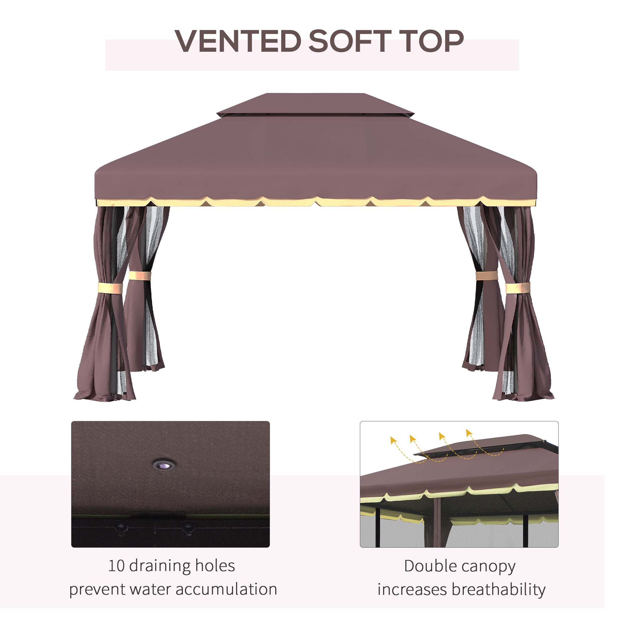 Outsunny 3 x 4m Aluminium Garden Gazebo, Marquee Canopy Shelter Pavilion Party Tent with Nets and Curtains for Garden, Lawn, Backyard and Deck, Coffee - North Peak Garden Furniture