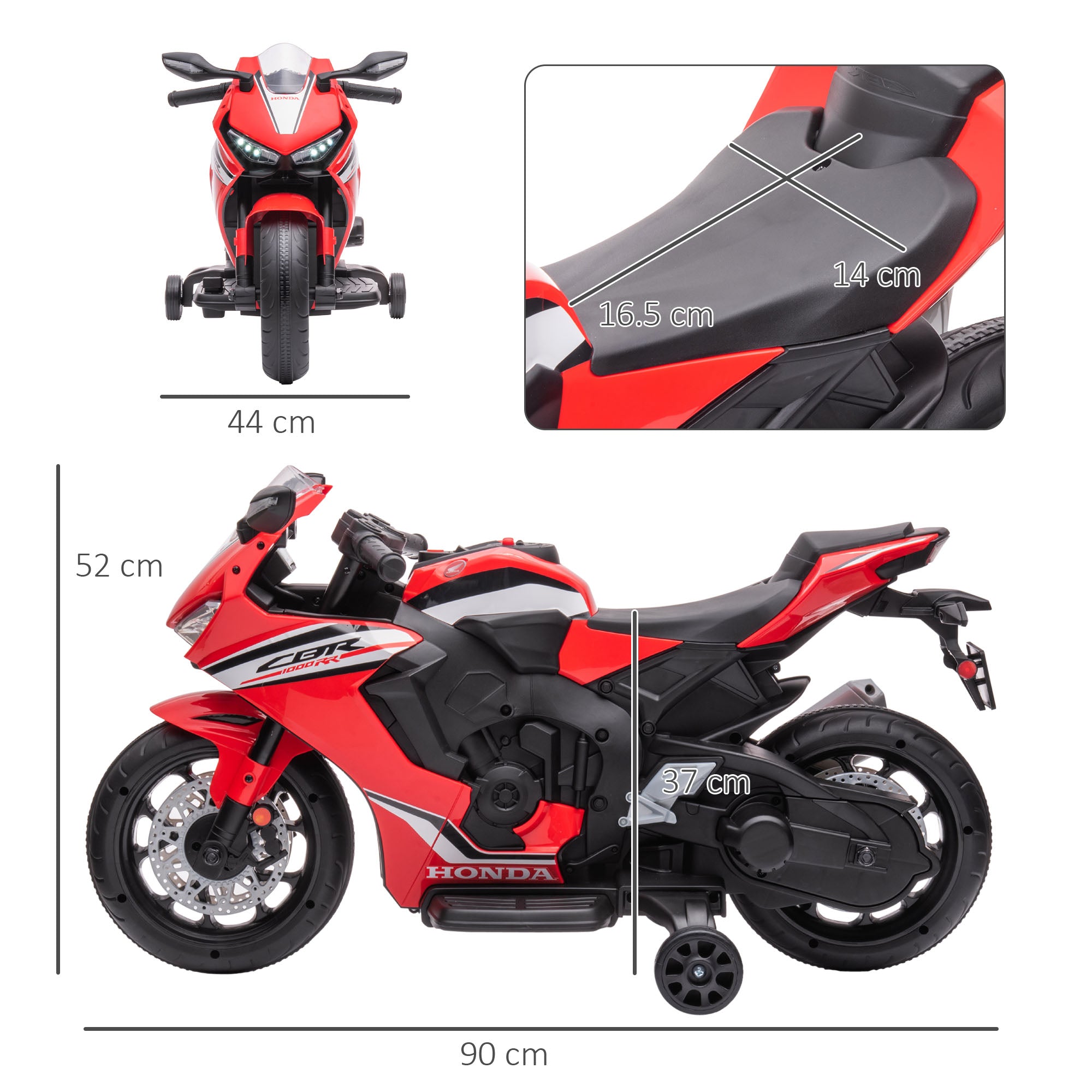 HOMCOM 6V Honda Licensed Kids Motorcycle w/ Music, Training Wheels - Red - North Peak Garden Furniture