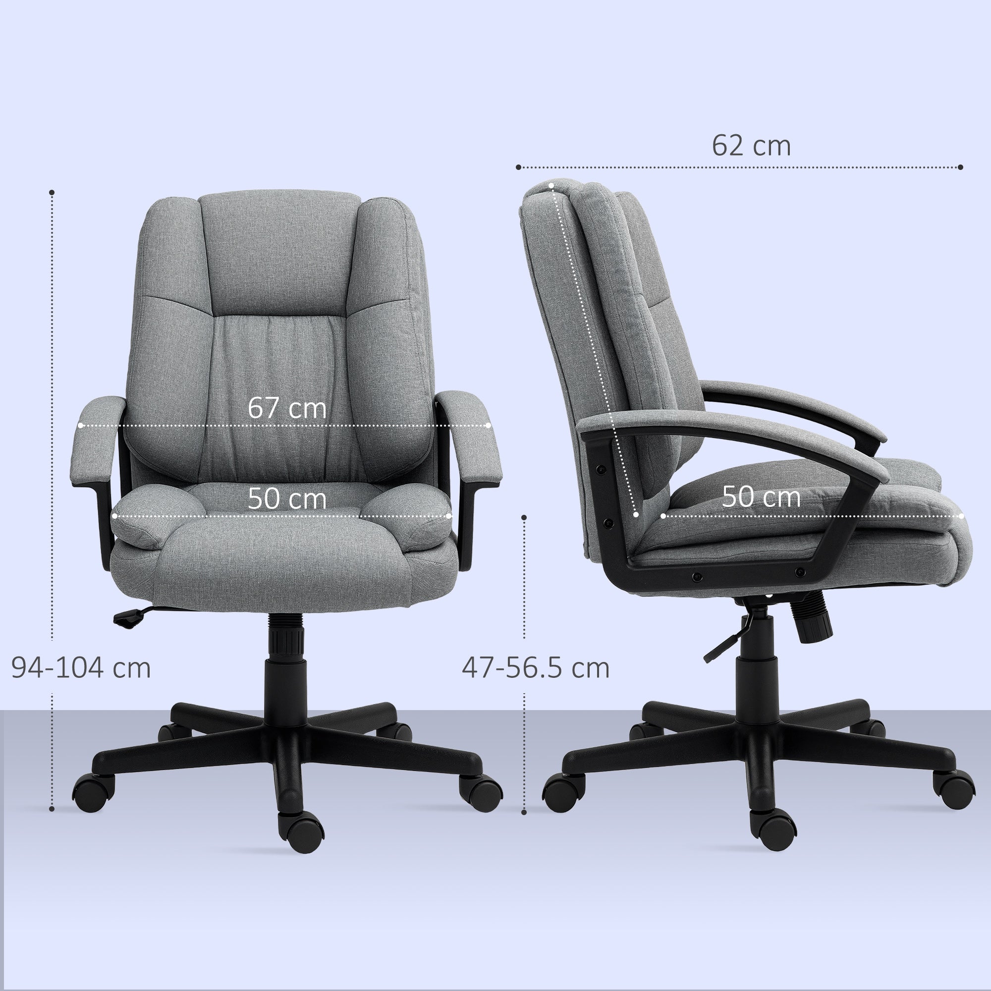 HOMCOM Linen-Look Padded Office Chair - Grey - North Peak Garden Furniture
