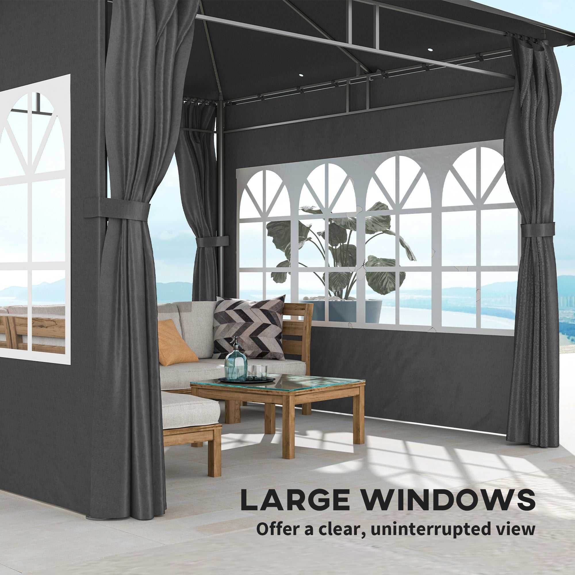 Outsunny 3 x 3 m Garden Gazebo, Double Roof Metal Gazebo with Removable Sidewalls and Church Windows, Outdoor Canopy Shelter, Dark Grey - North Peak Garden Furniture