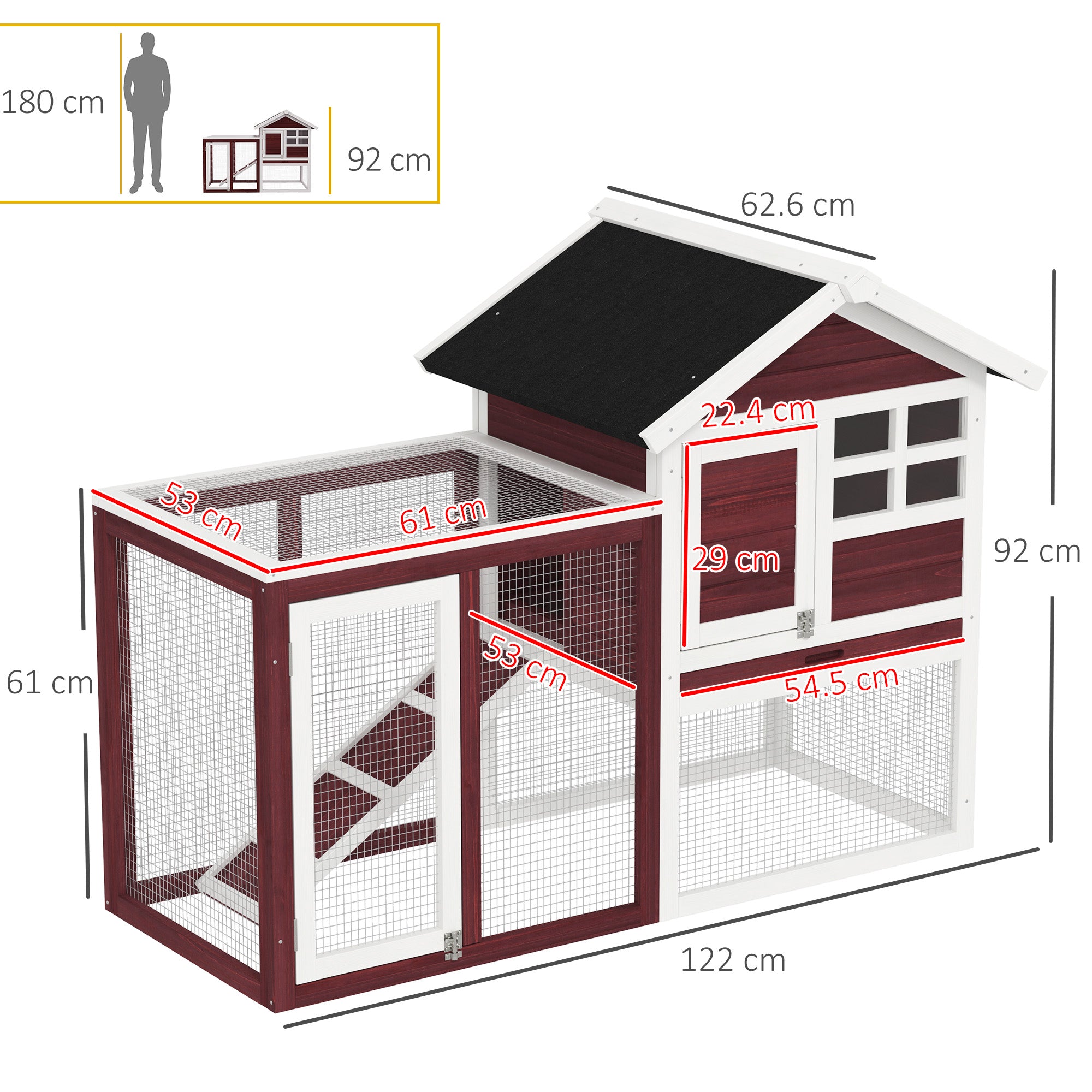 PawHut Rabbit Hutch Outdoor Wooden Guinea Pig Hutch Rabbit Run Bunny Cage Small Animal House Pull-Out Tray, Brown, 122 x 62.6 x 92 cm - North Peak Garden Furniture