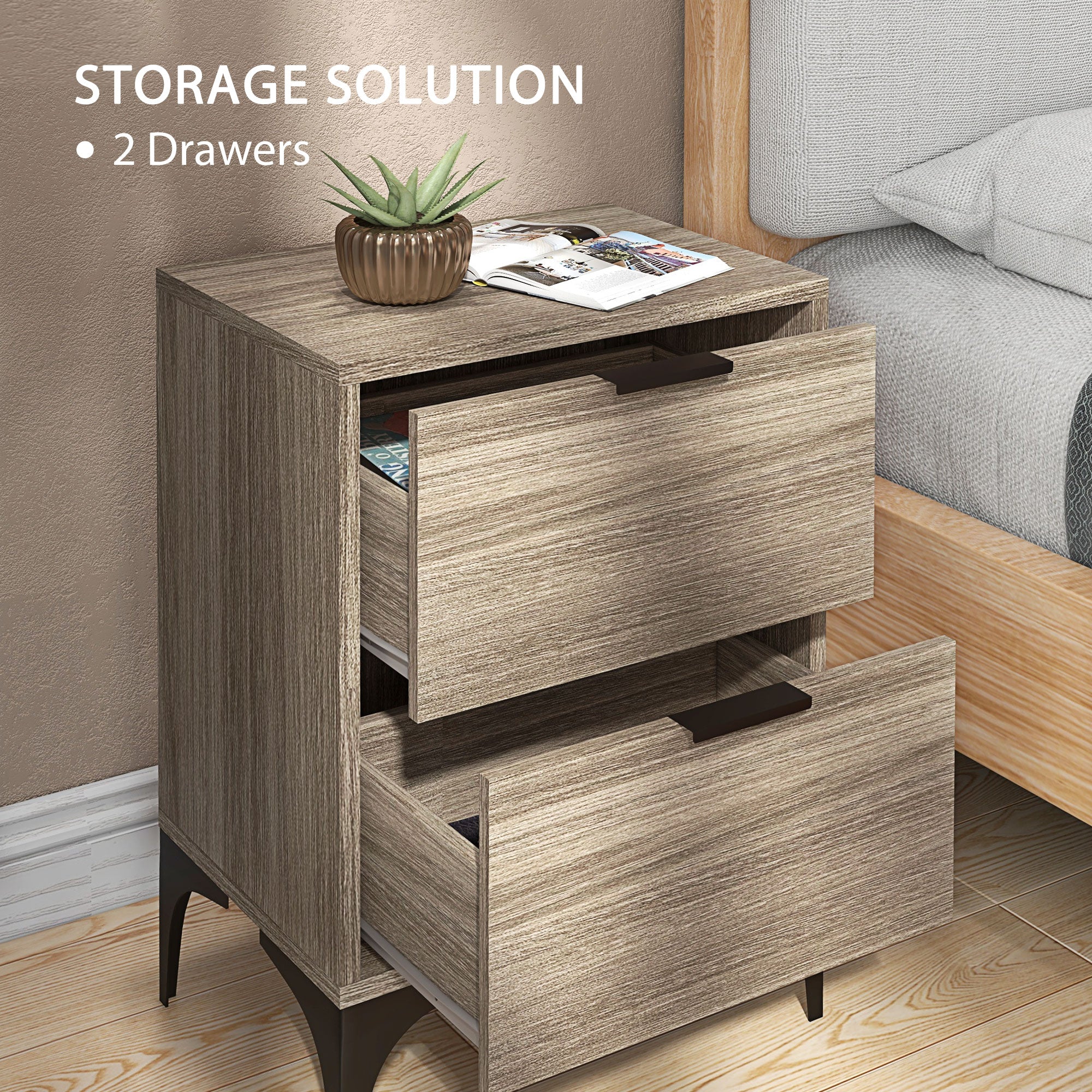 HOMCOM Set of Two Wood Effect Bedside Tables - North Peak Garden Furniture