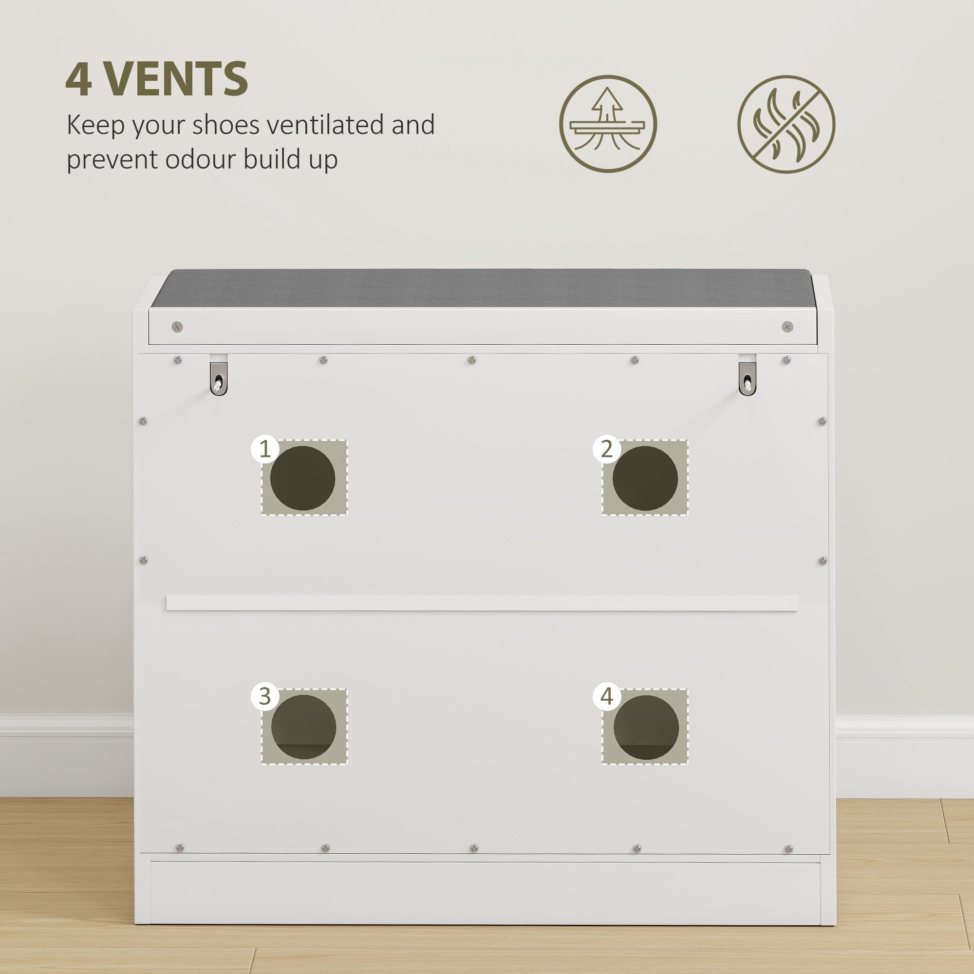 HOMCOM Shoe Storage with Seat, Upholstered Entryway Bench, Shoe Bench with 1 Flip Drawer and 4 Vents for 5 Pairs of Shoes