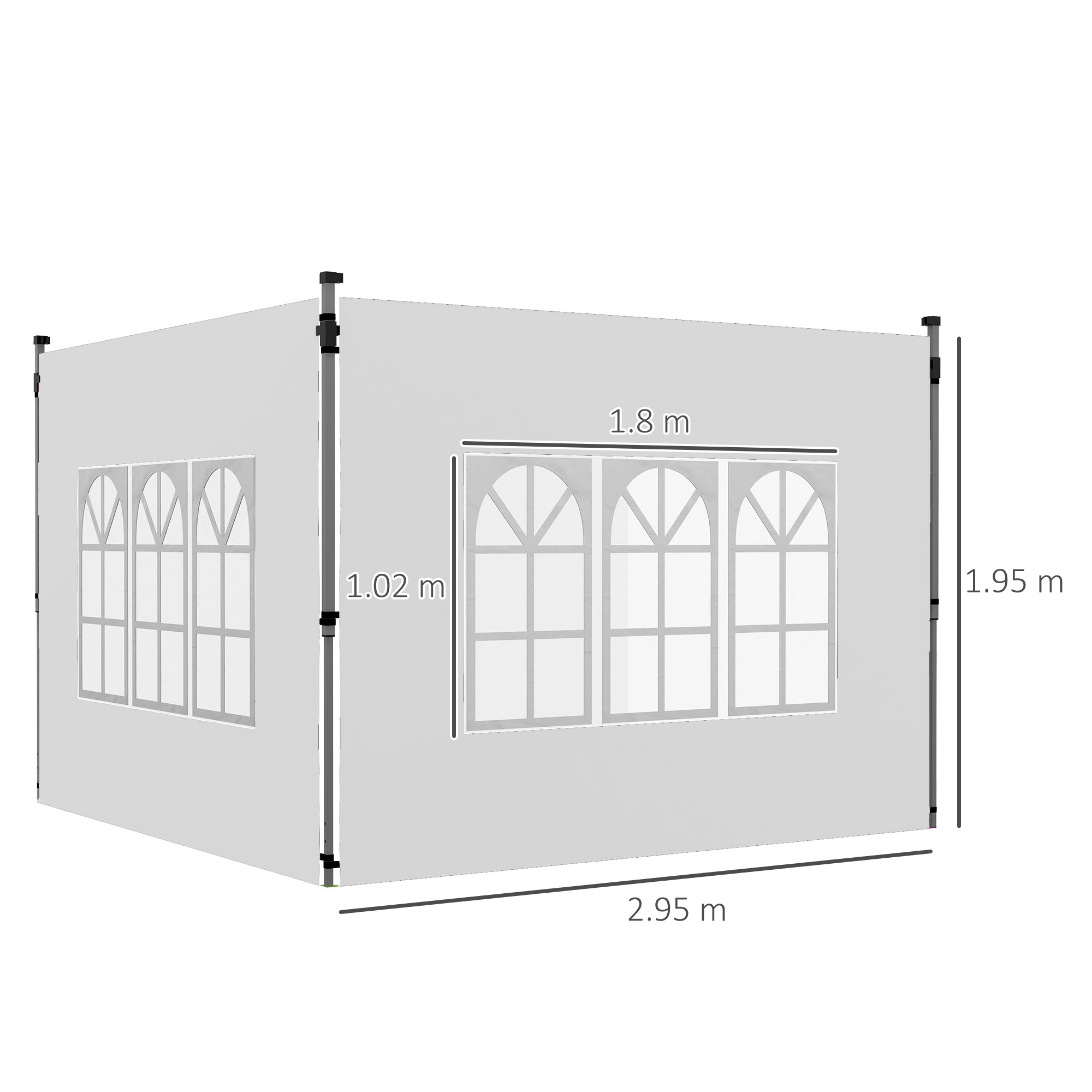 Outsunny Gazebo Side Panels, Sides Replacement with Window for 3x3(m) or 3x4m Pop Up Gazebo, 2 Pack, White - North Peak Garden Furniture