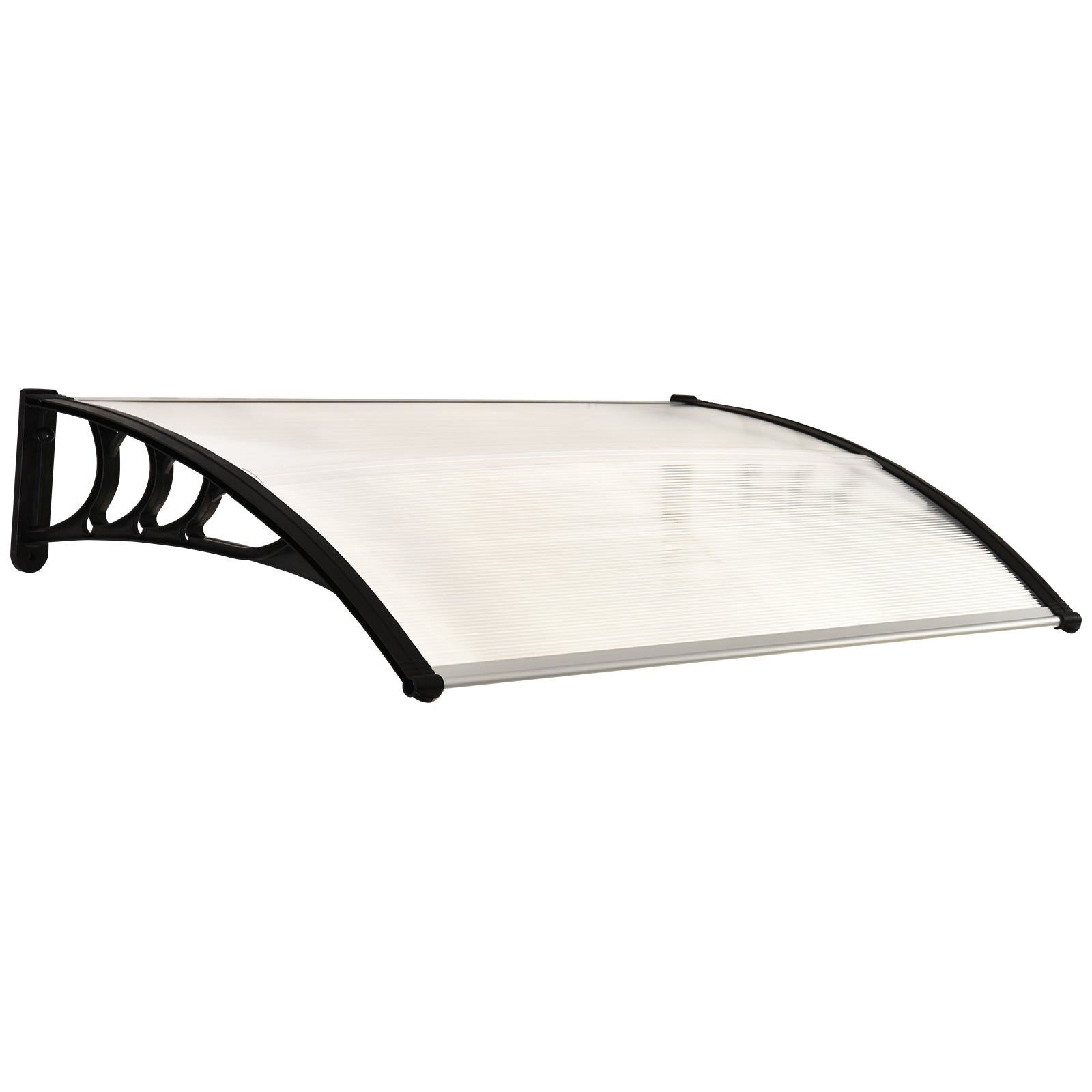 Outsunny Curved Window Door Canopy Aluminium Rigid Plastic Polycarbonate Fixed Outdoor Awning Modern Design UV Water Rain Resist 120 x 75cm White - North Peak Garden Furniture
