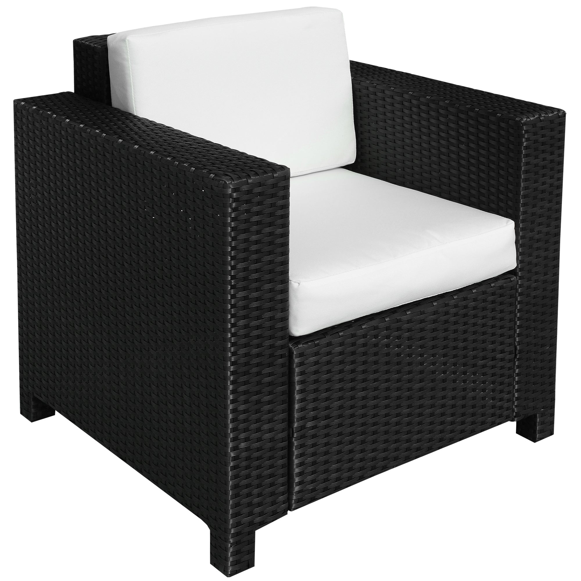 Outsunny Single Seater Rattan Chair Sofa with 10 cm Thick Padded Cushion, All-Weather PE Wicker Weave Garden Armchair with Armrests, Black - North Peak Garden Furniture