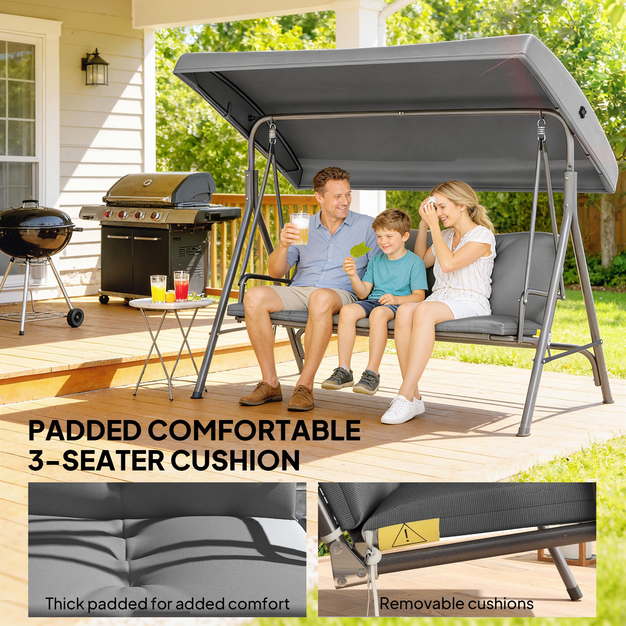 Outsunny Three-Seater Garden Swing Seat - Dark Grey
