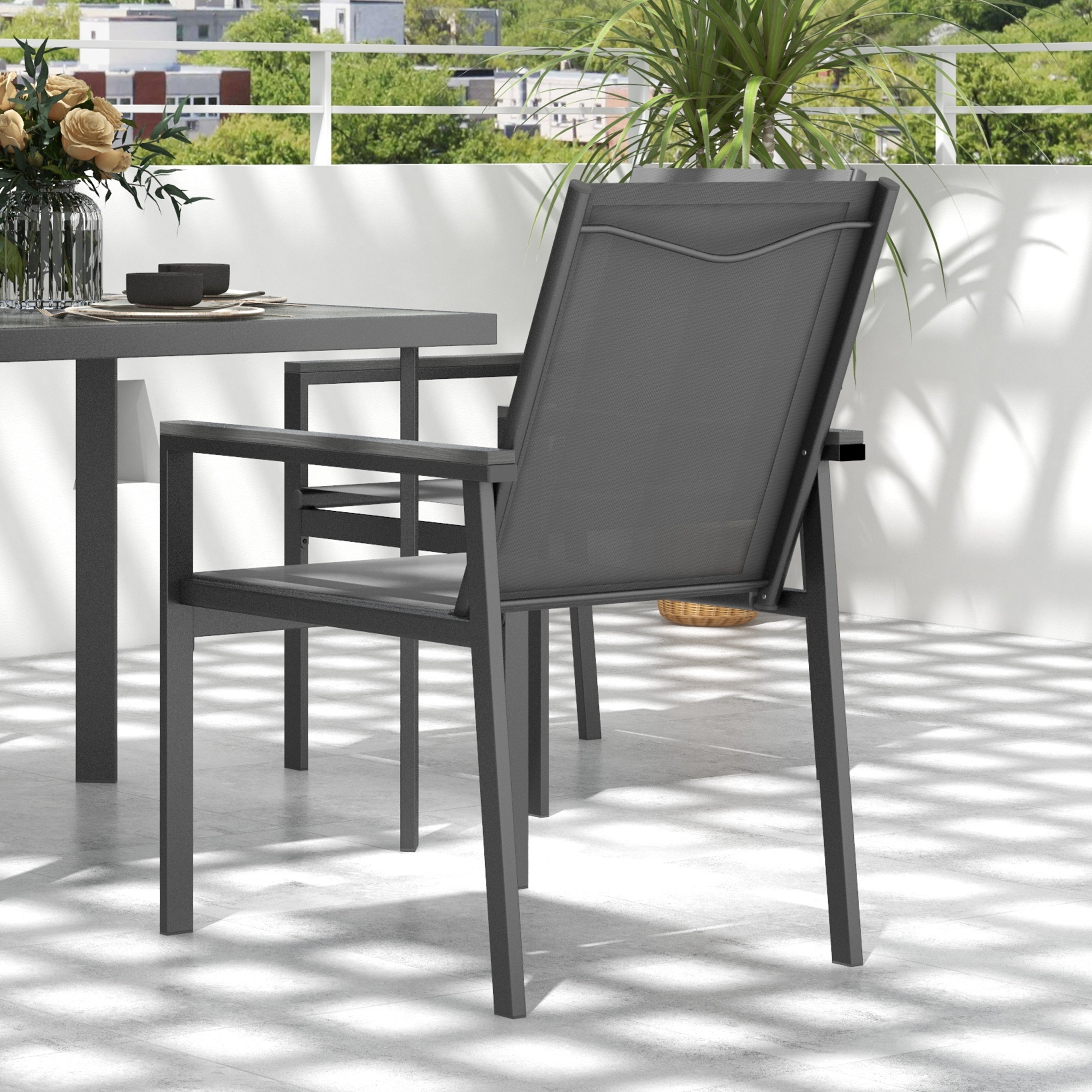 Outsunny Five-Piece Metal Dining Set, with Glass-Top Table - Grey