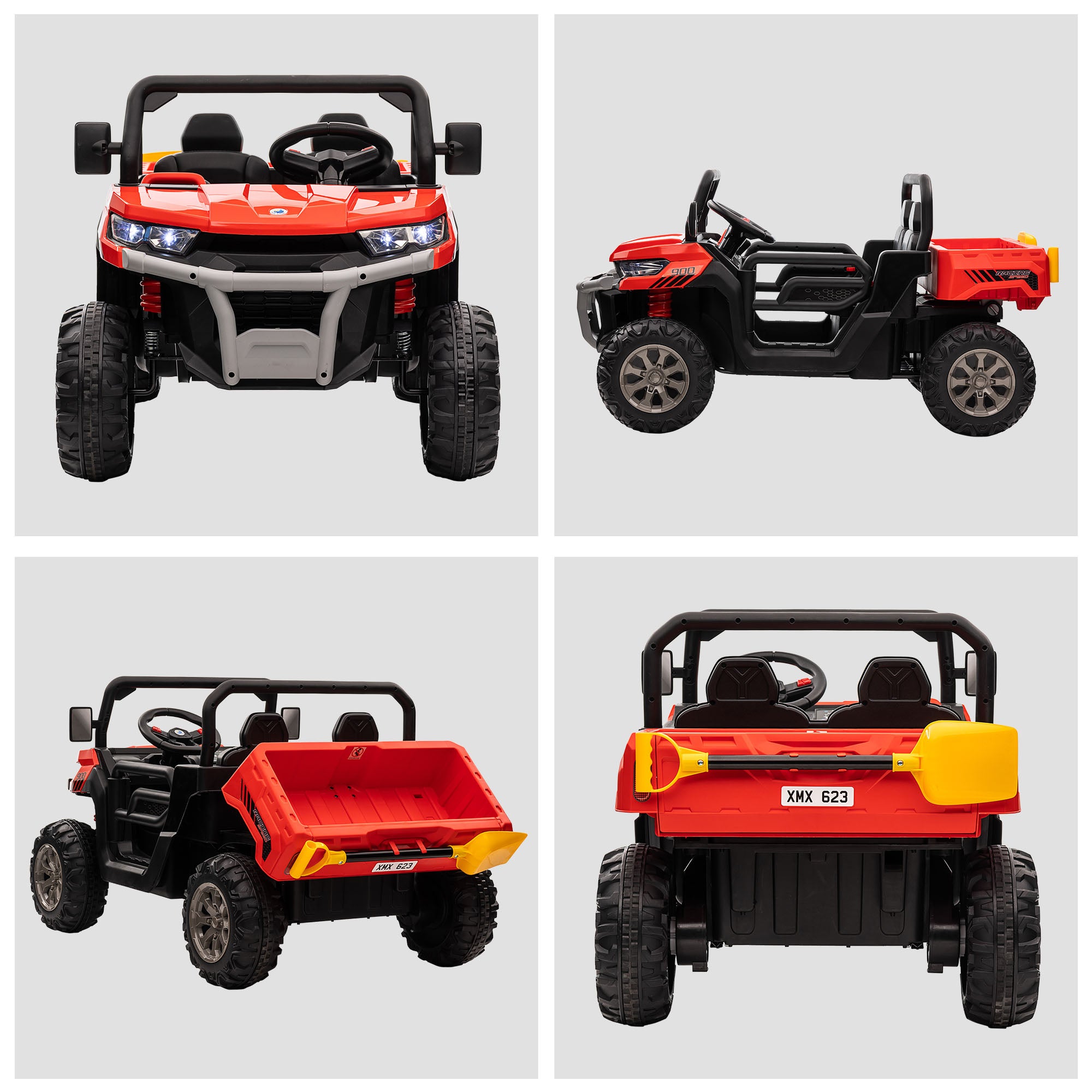 HOMCOM 12V 2 Seater Kids Electric Ride-On Car with Electric Bucket, Remote Control - Red - North Peak Garden Furniture