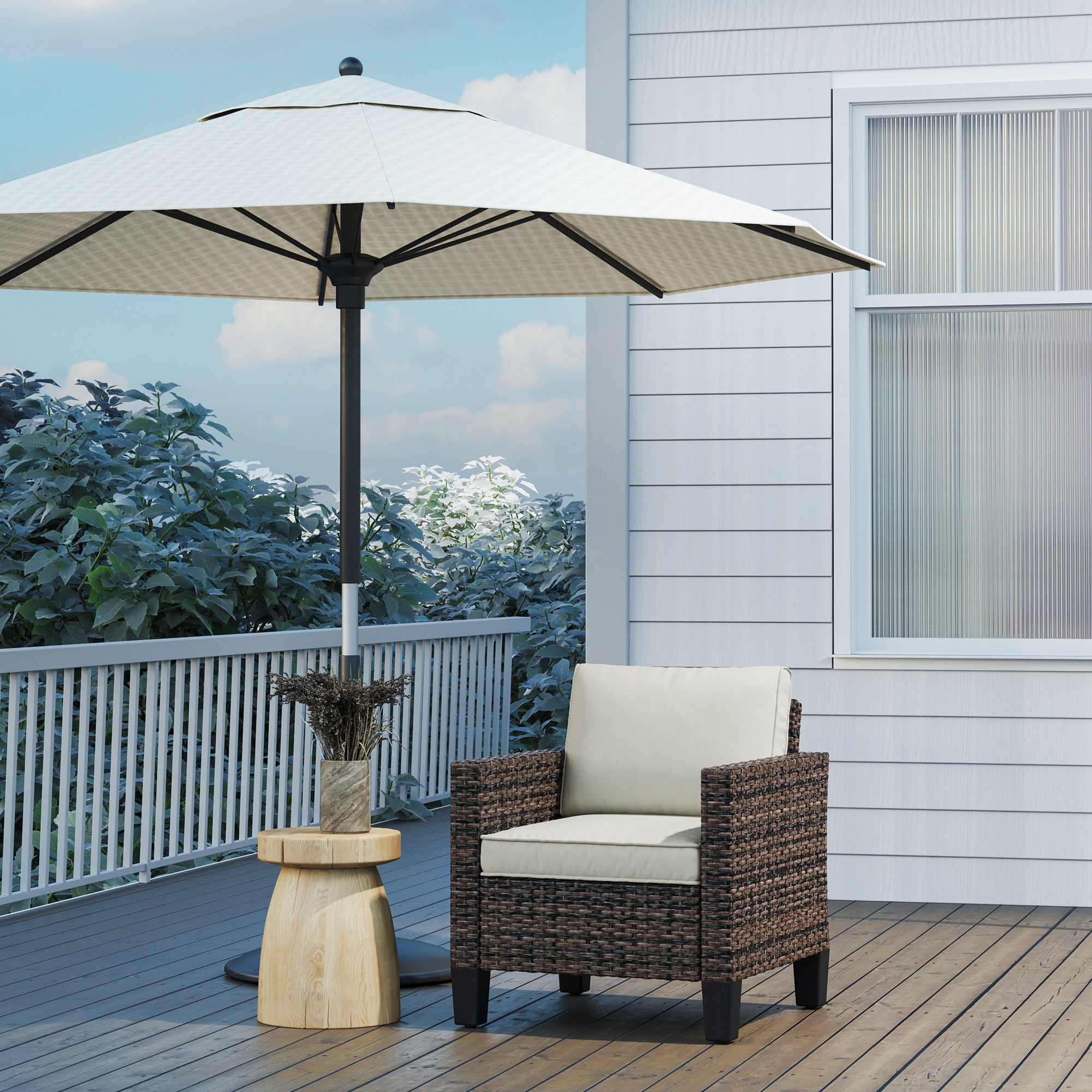 Outsunny Single Rattan Armchair, with Cushions - Brown - North Peak Garden Furniture