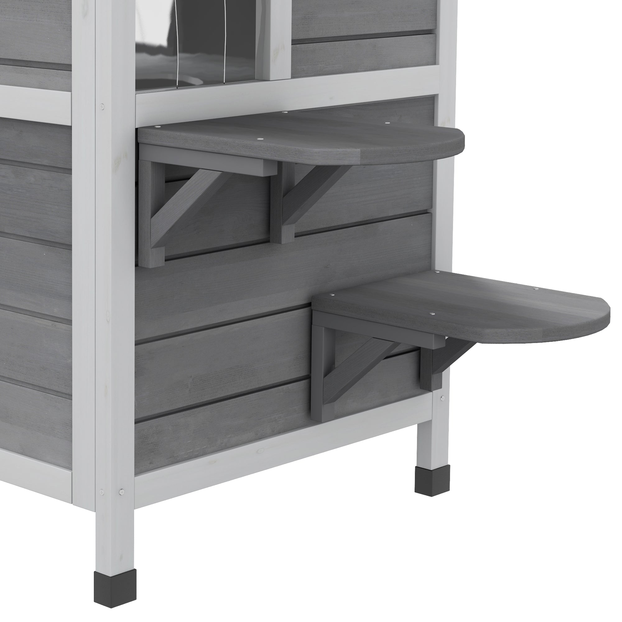 PawHut 2-story Cat House Outdoor, Weatherproof Wooden Cat Enclosure for Feral Cats with Escape Door, Openable Roof, Jumping Platforms, Grey - North Peak Garden Furniture