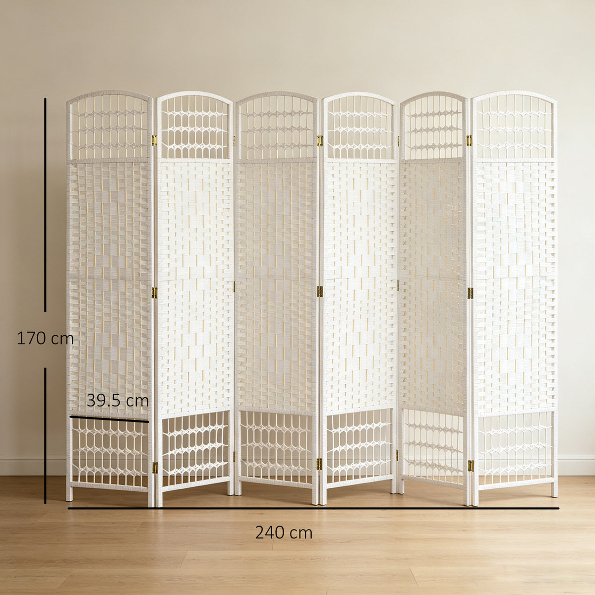HOMCOM 6 Panel Folding Room Divider, Privacy Screen, Paravent Partition Separator for Living Room, Bedroom, White