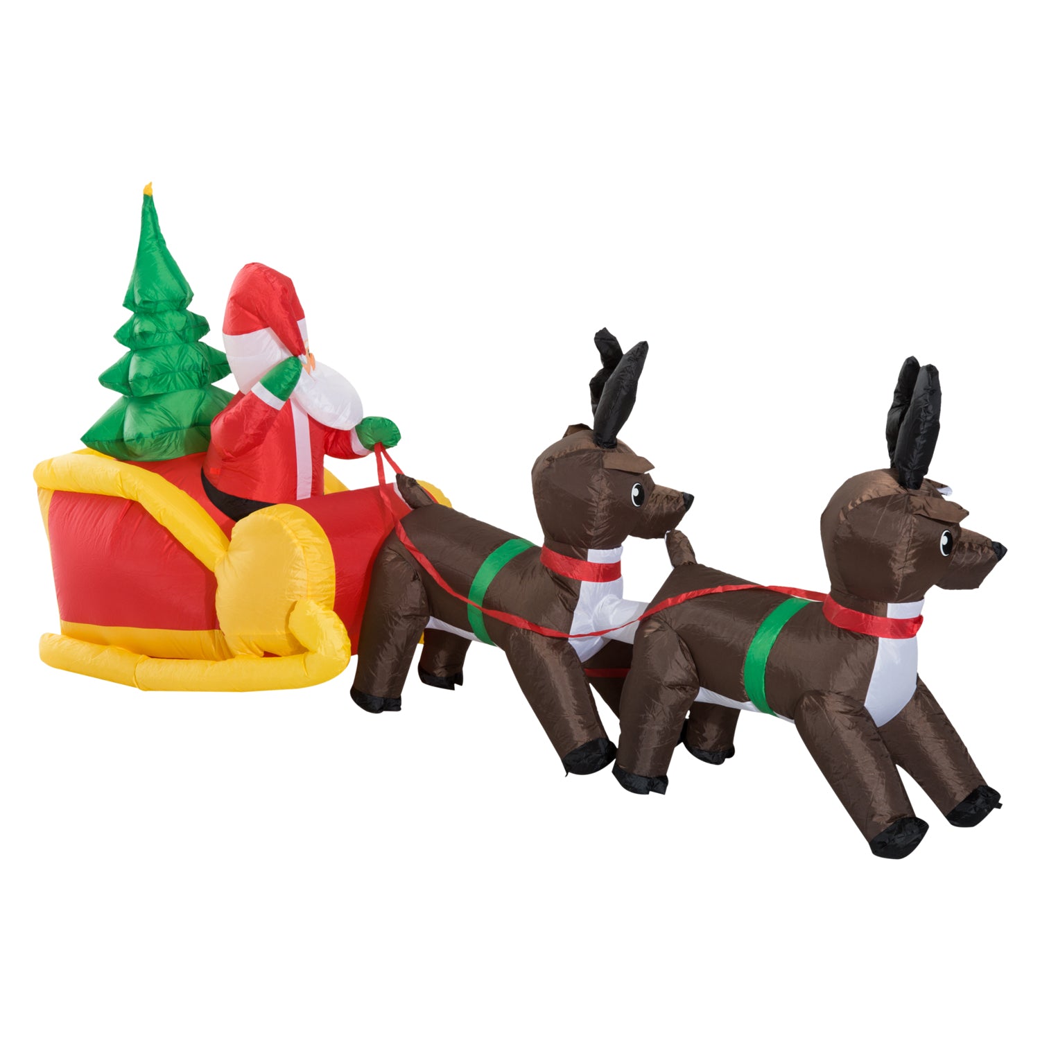 HOMCOM Large Self-inflating Inflatable Xmas Santa Claus Sledge Sleigh w/Reindeer LED Outdoor Blow Up Christmas Decoration - North Peak Garden Furniture