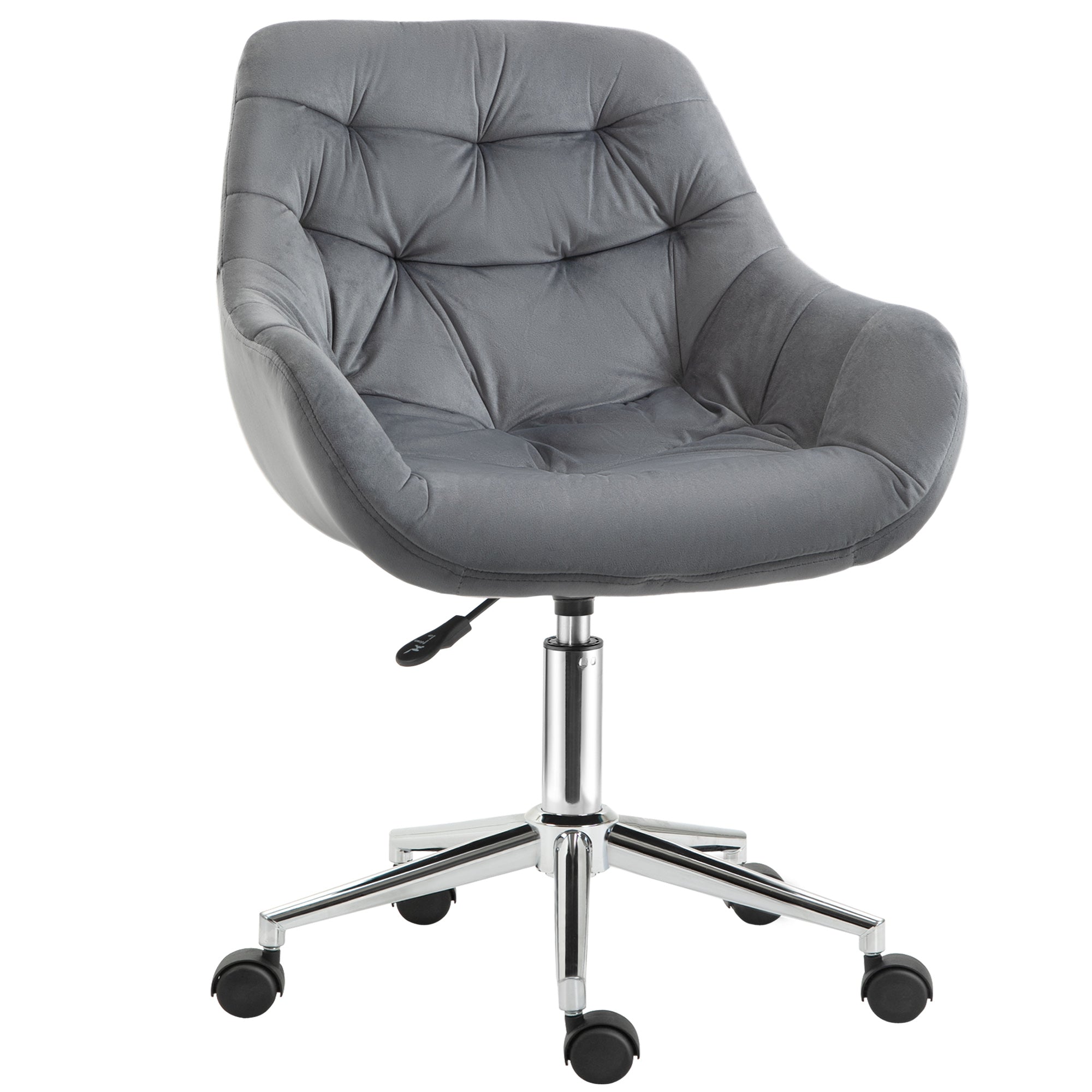 Vinsetto Home Office Chair Velvet Ergonomic Computer Chair Comfy Desk Chair with Adjustable Height, Arm and Back Support, Dark Grey - North Peak Garden Furniture