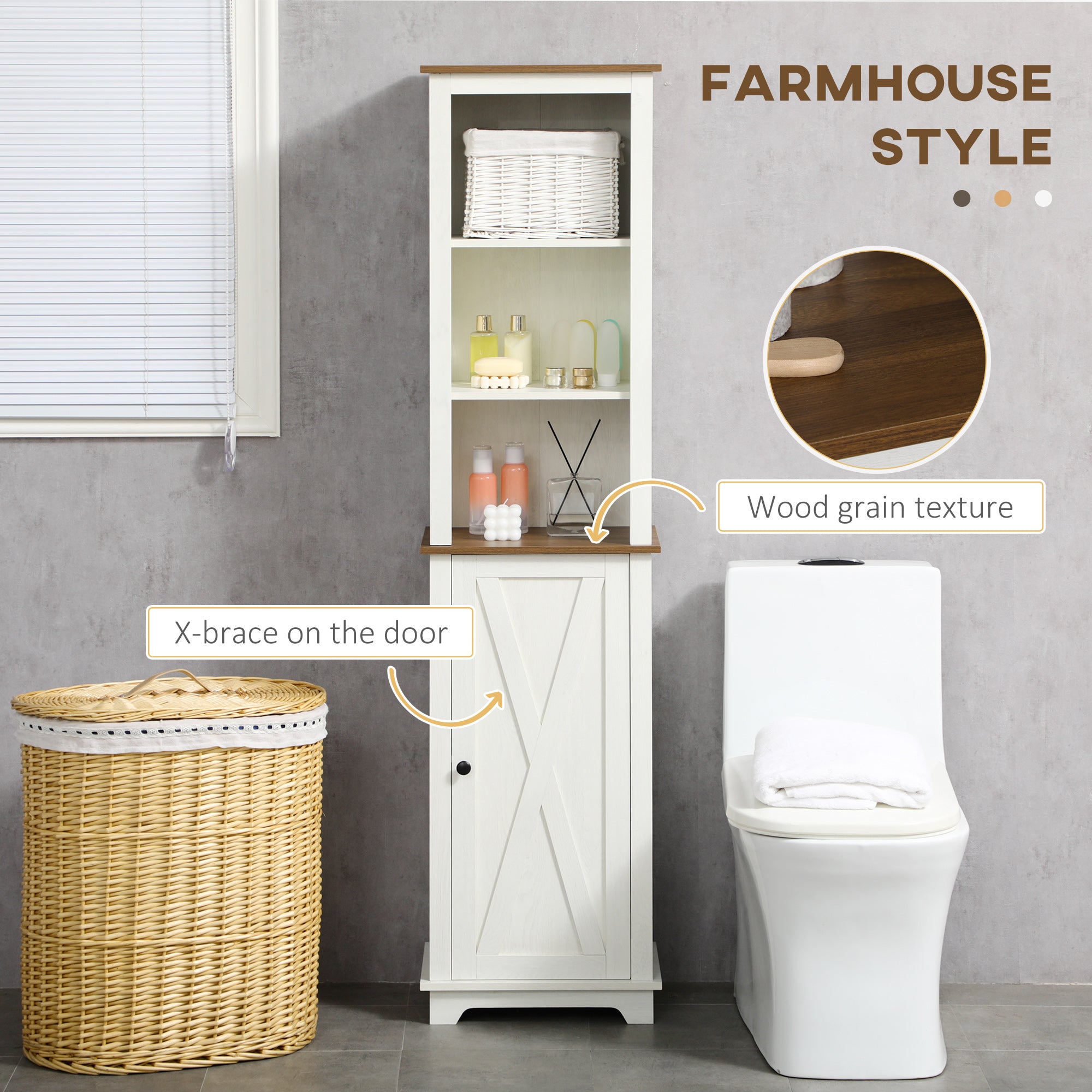 kleankin Bathroom Cabinet, Tall Storage Cabinet with Door and Adjustable Shelves, 39.5 x 30 x 160 cm, White - North Peak Garden Furniture