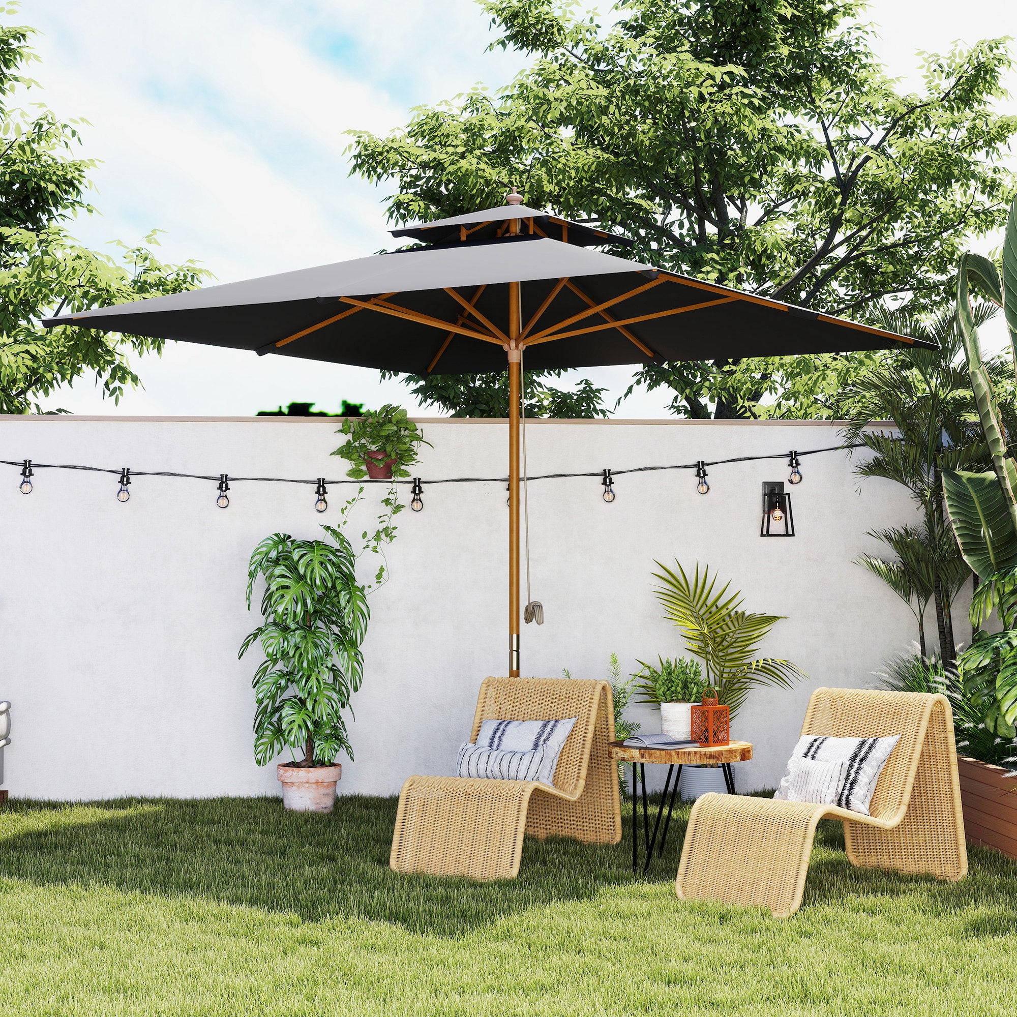 Outsunny 3 m Square Canopy Parasol - Black - North Peak Garden Furniture
