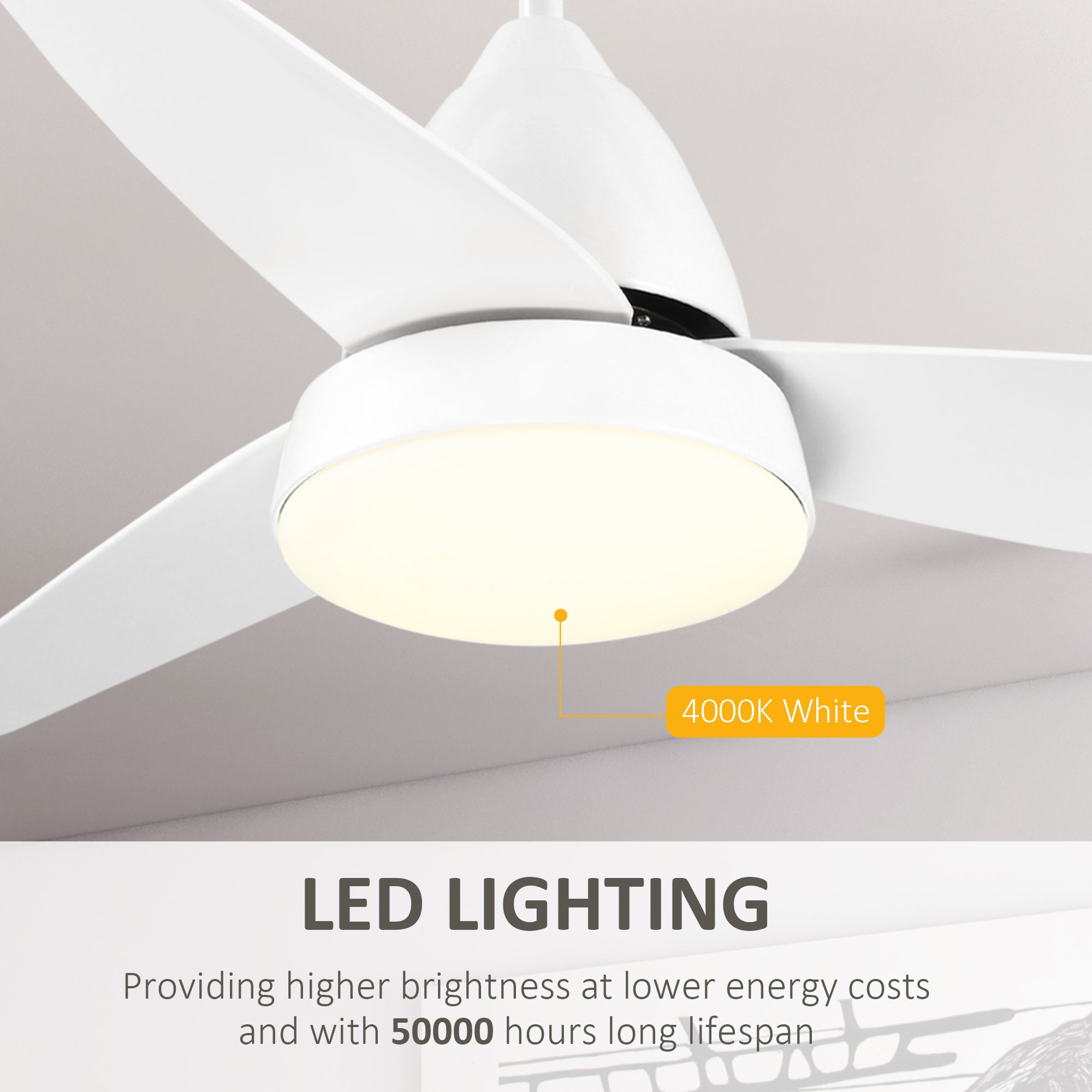 HOMCOM Reversible Ceiling Fan with Light, 3 Blades Indoor Modern Mount White LED Lighting Fan with Remote Controller, for Bedroom, Living Room, White - North Peak Garden Furniture