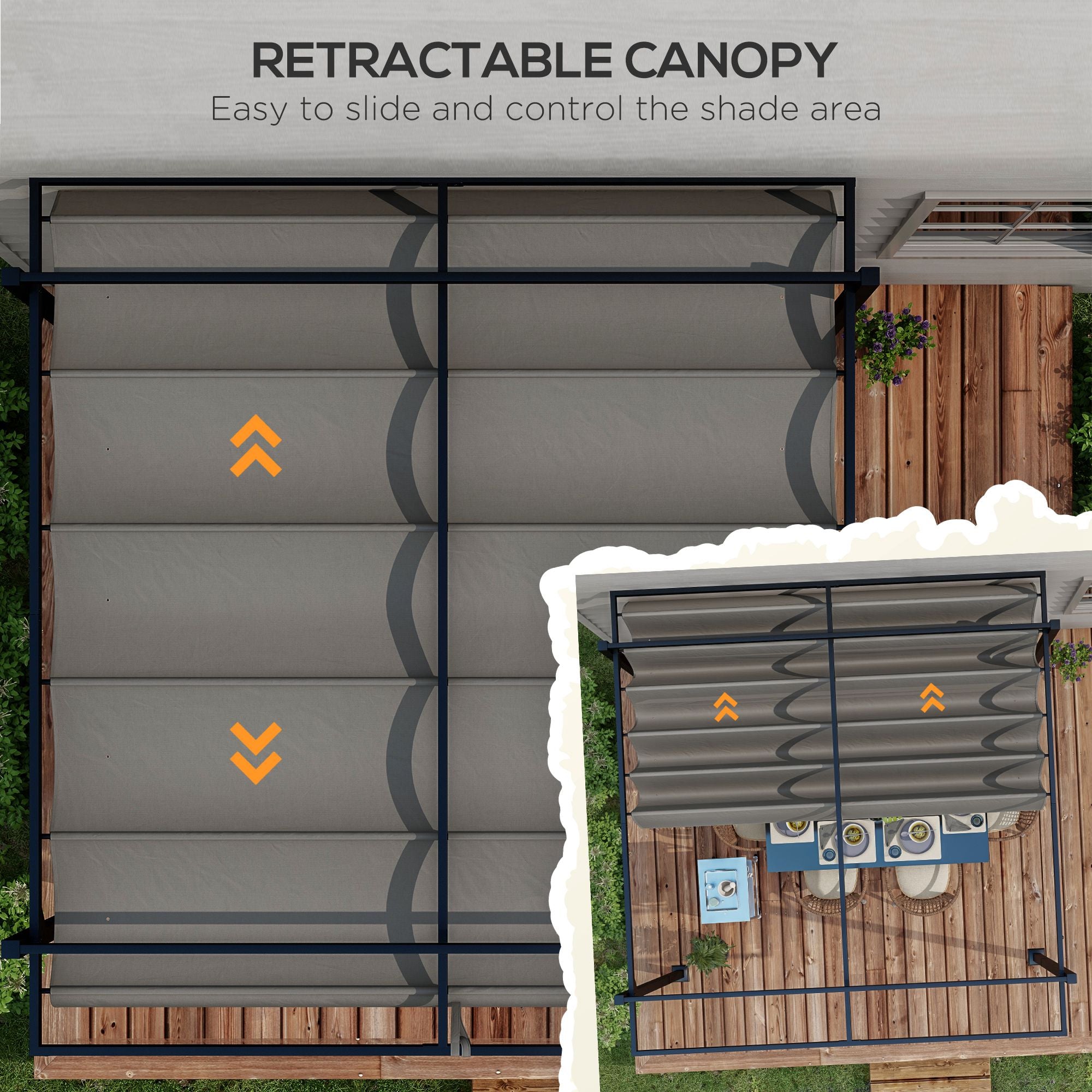 Outsunny 3 x 4m Retractable Pergola, Garden Gazebo Shelter with Aluminium Frame, for Grill, Patio, Deck, Dark Grey - North Peak Garden Furniture