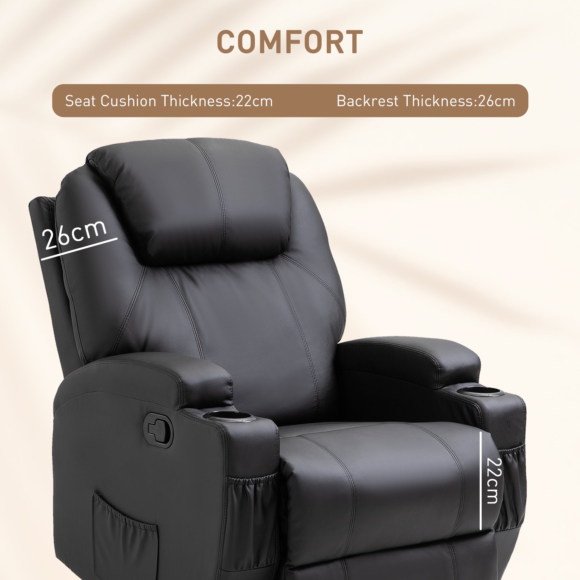 HOMCOM Recliner Armchair, Rocking Massage Swivel PU Leather Manual Reclining Chair with Adjustable Leg Rest, Drink Holders, Side Pocket, for Home Living Room Theater, Black - North Peak Garden Furniture