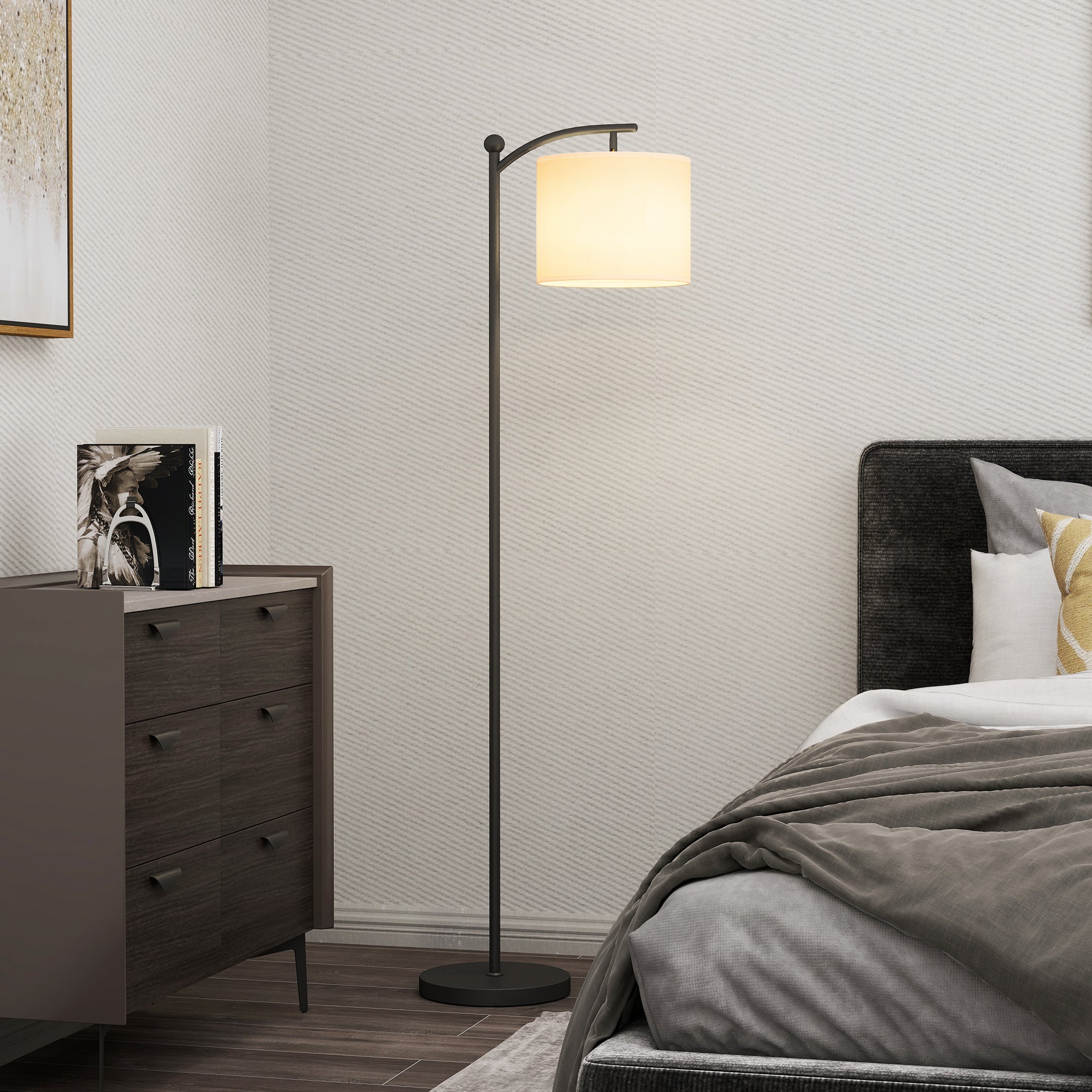HOMCOM LED Floor Lamp, Stepless Dimmable Reading Standing Lamp with Magnetic Remote Control and 11 Colours Temperature & 11 Brightness Levels, 60 Min Timer for Living Room, Bedroom, Office, Black - North Peak Garden Furniture