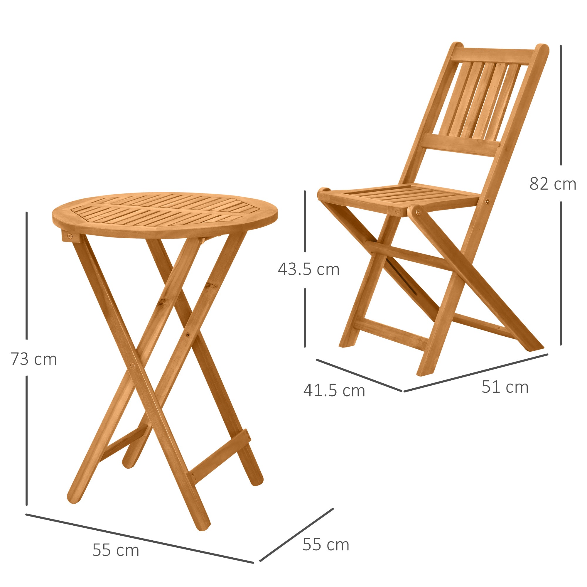 Outsunny 3 Piece Folding Bistro Set, Wooden Garden Table and Chairs for Outdoor, Patio, Yard, Porch, Teak - North Peak Garden Furniture