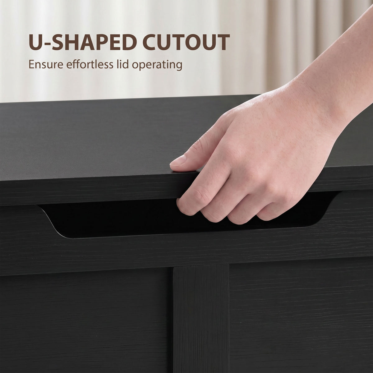 HOMCOM 127L Home Storage Box, with Safety Hinges - Black Wood-Effect
