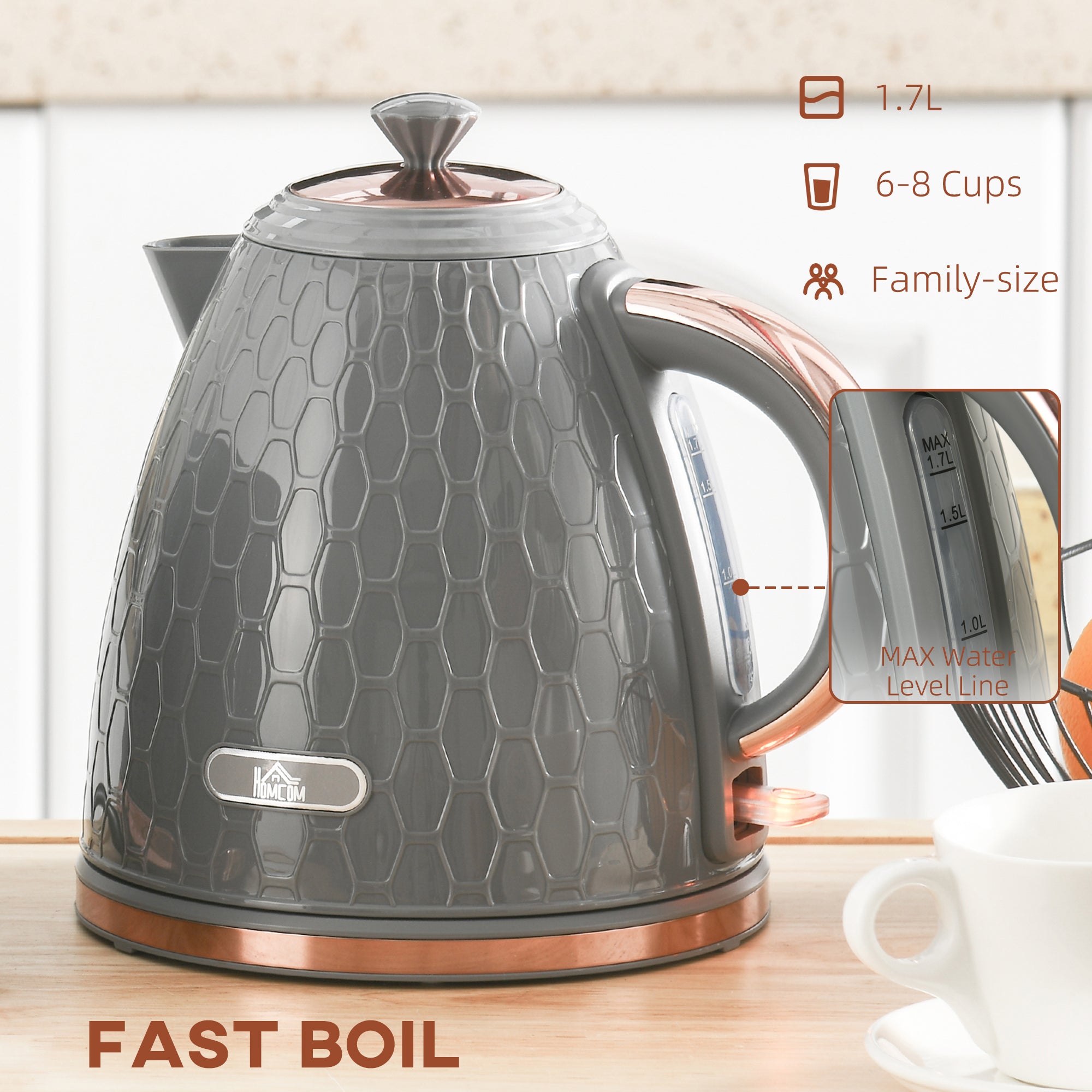 HOMCOM 3kW Rapid Boil Honeycomb Kettle - Grey - North Peak Garden Furniture