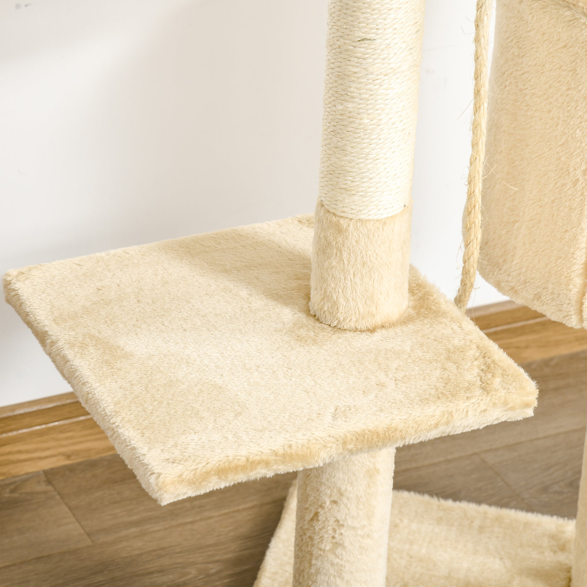 PawHut Cat Tree for Indoor Cats Pet Activity Centre Kitty Condo Climbing Scratching Post with Toys 4-tier 114cm Tall Beige - North Peak Garden Furniture
