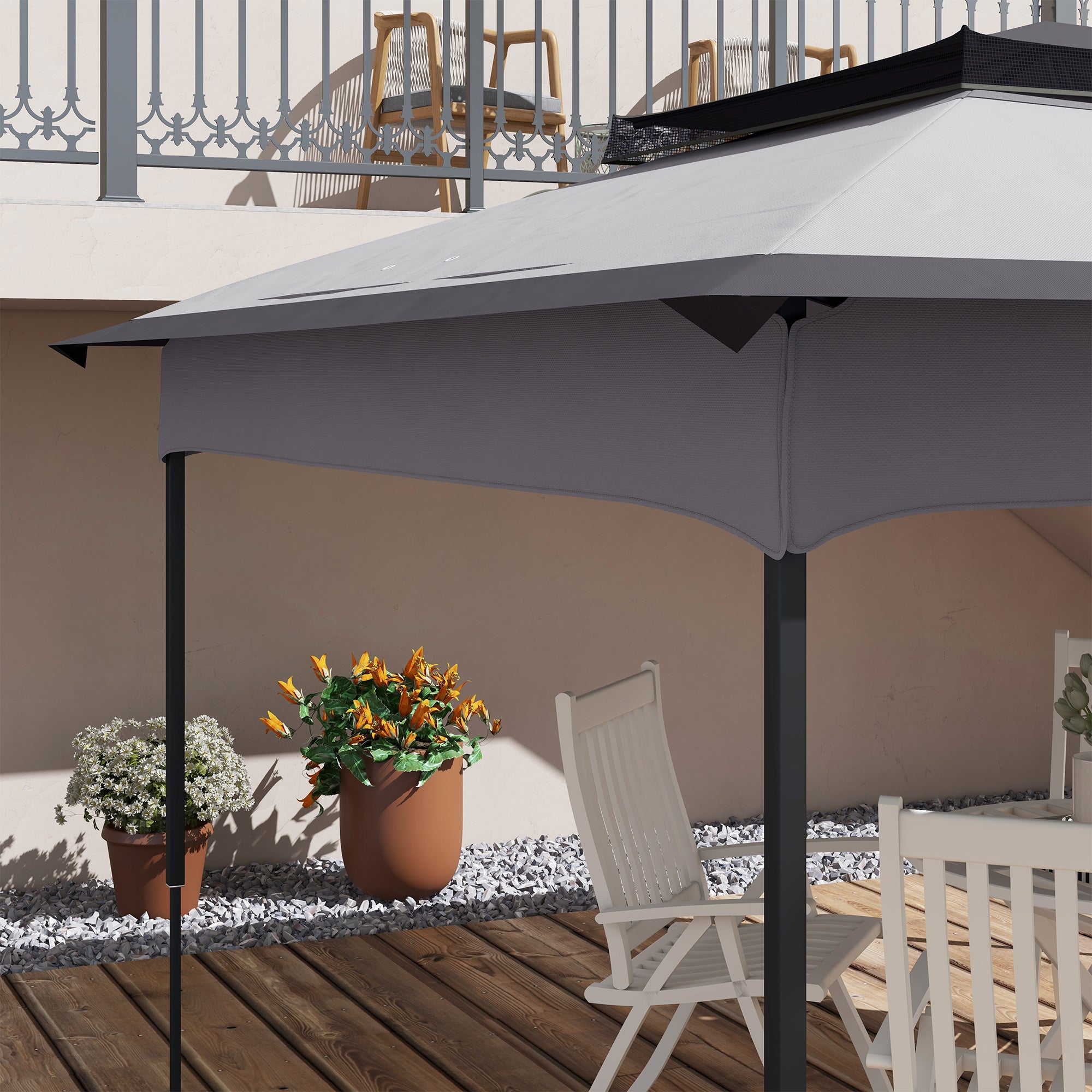 Outsunny Pop up Gazebo Cover, 2-Tier Gazebo Roof Replacement for 3.25m x 3.25m Frame, 30+ UV Protection, Grey - North Peak Garden Furniture