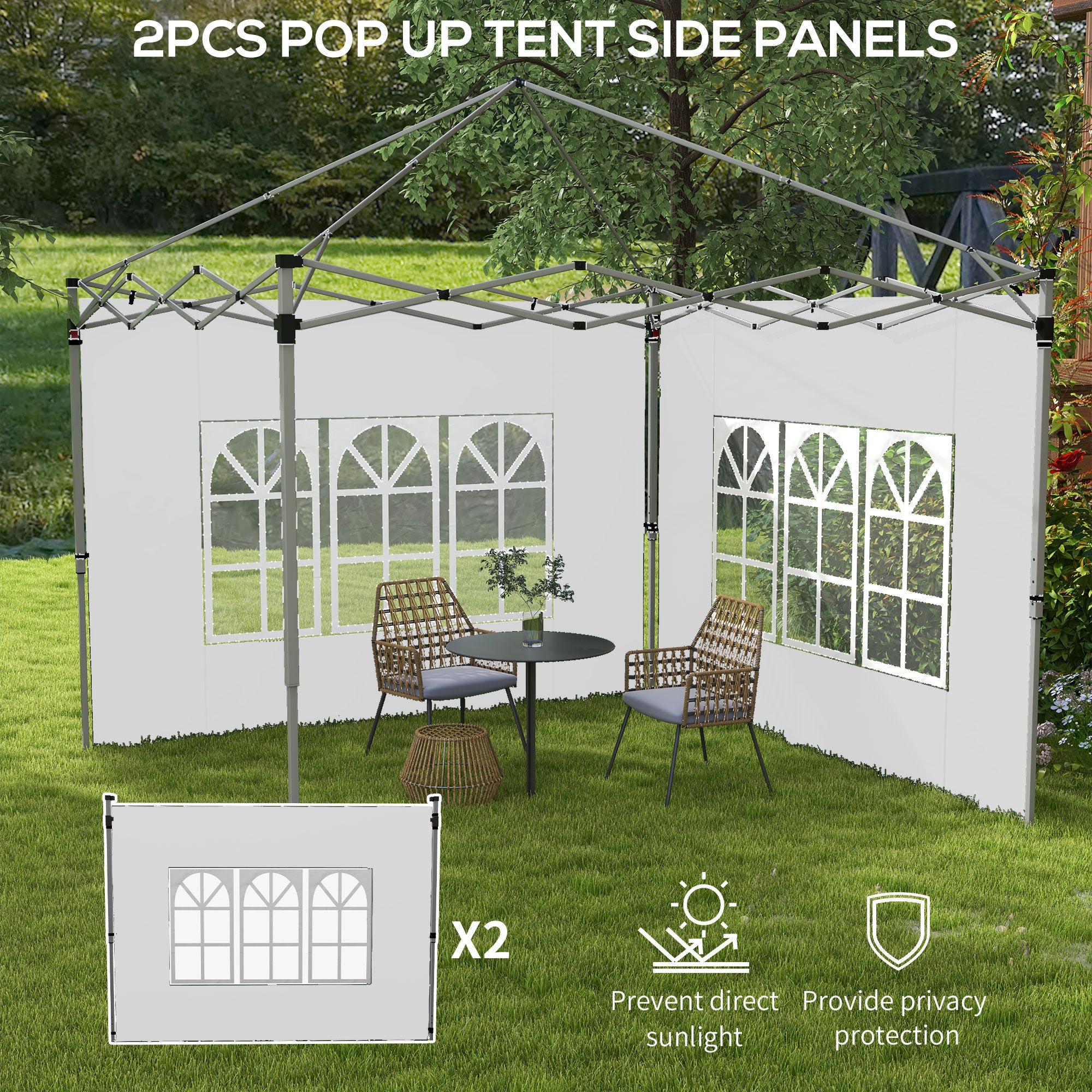Outsunny Gazebo Side Panels, Sides Replacement with Window for 3x3(m) or 3x4m Pop Up Gazebo, 2 Pack, White - North Peak Garden Furniture