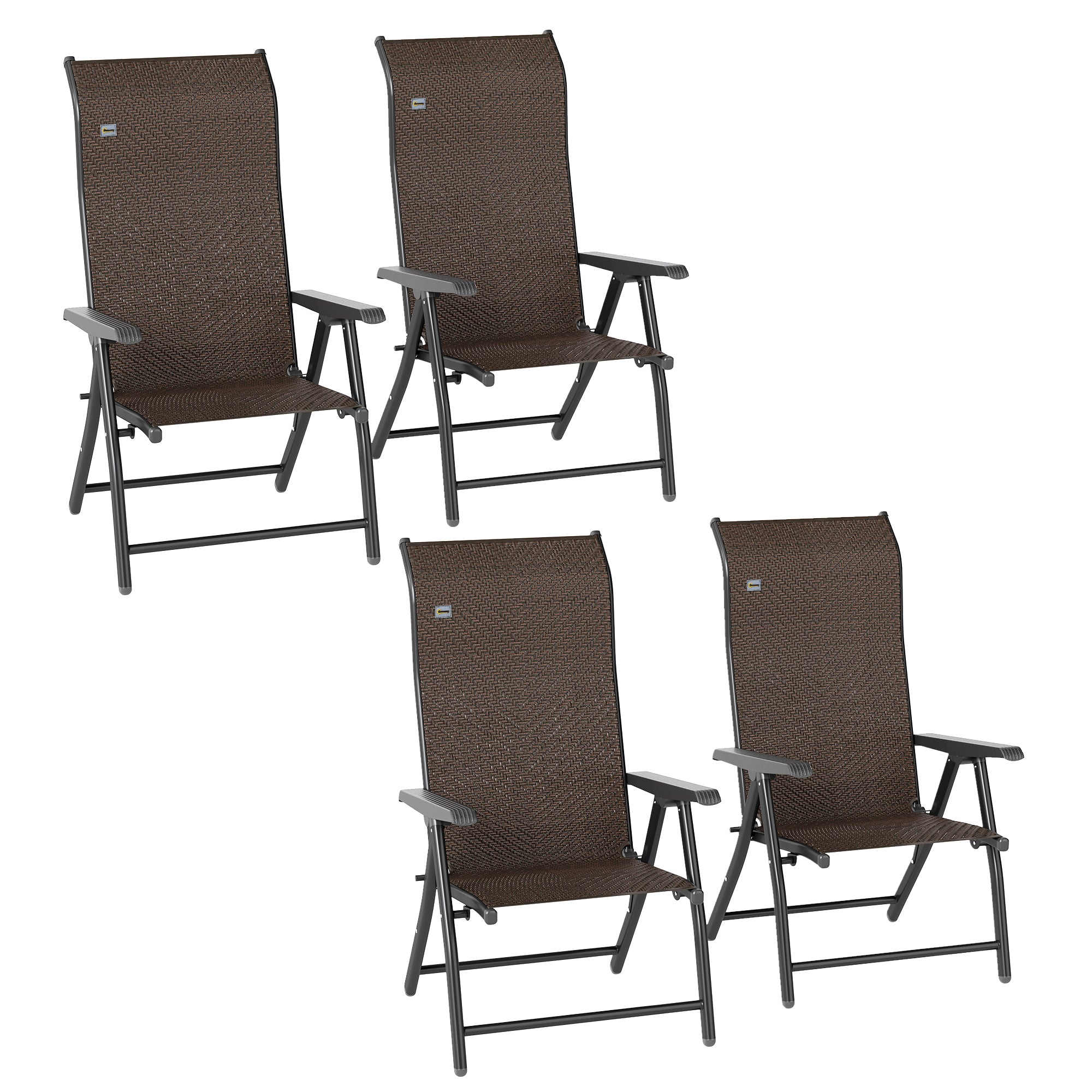 Outsunny Set of Four Folding Garden Chairs, with Seven-Position Adjustable Backs, Dark Brown - North Peak Garden Furniture