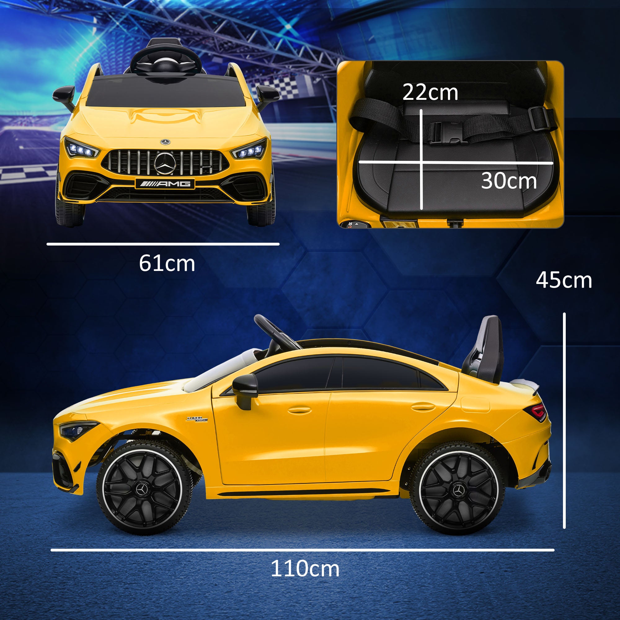AIYAPLAY Mercedes-AMG CLA 45 Licensed 12V Kids Electric Car Ride on Car w/ Remote, Suspension Lights Music Horn - Yellow - North Peak Garden Furniture
